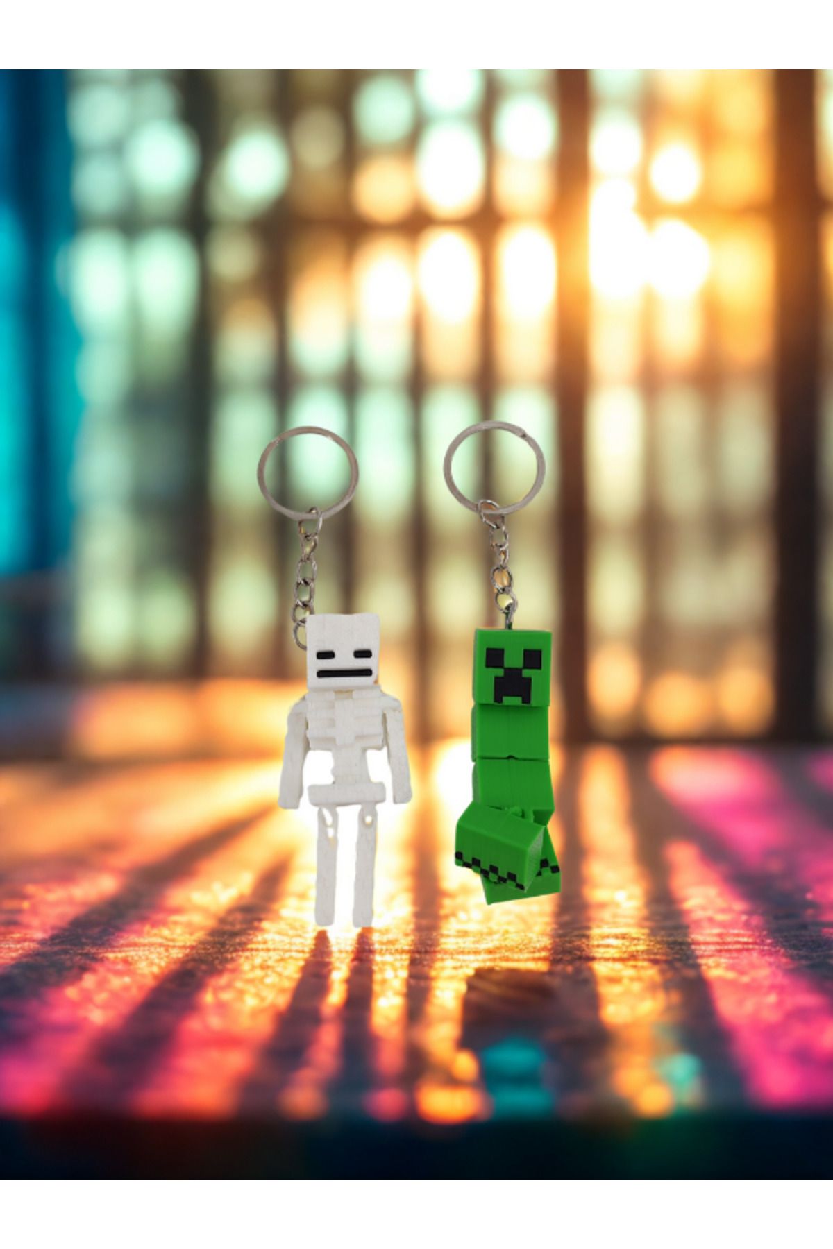 Shuttle Park Unisex Özel Şık Tasarım Minecraft Hareketli 3D Sert Plastik Anahtarlık Hediye Aksesuar 2Adet