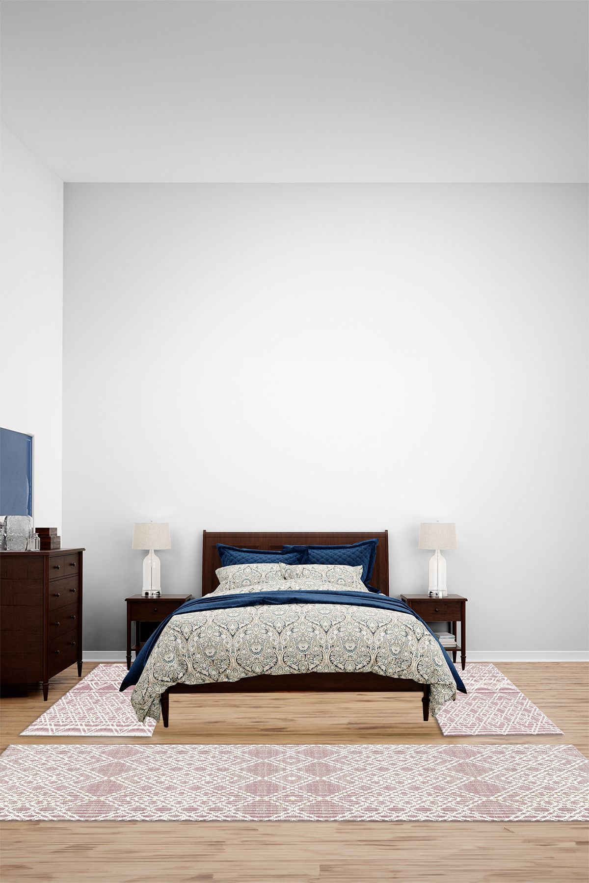 Viyana Home Dijital Kaymaz İskandinav Desenli Yıkanabilir Üçlü Yatak Odası Halısı, YO-İSKANDİNAV-71-PEMBE,