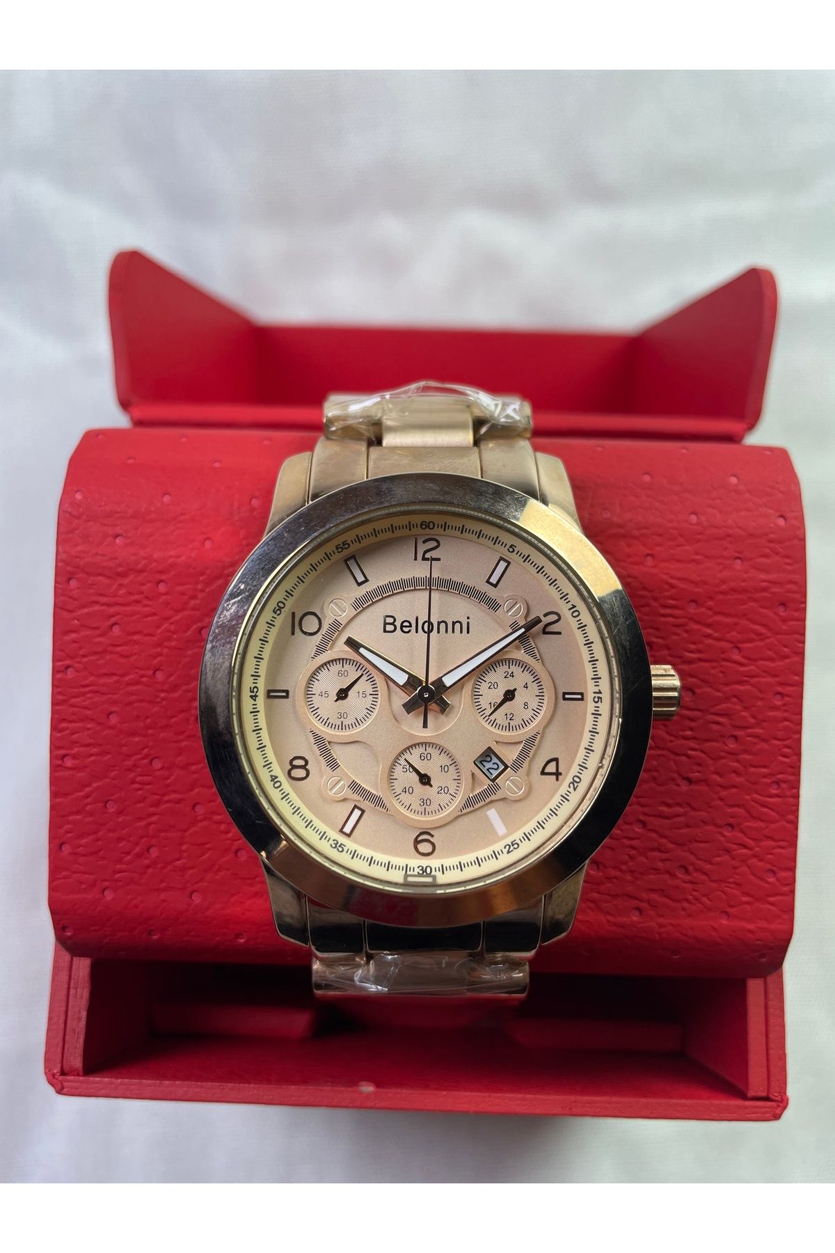 Belonni Full Rose Gold Kalın Kasalı Küçük Rakamlı Çizgili Unisex Kol Saati