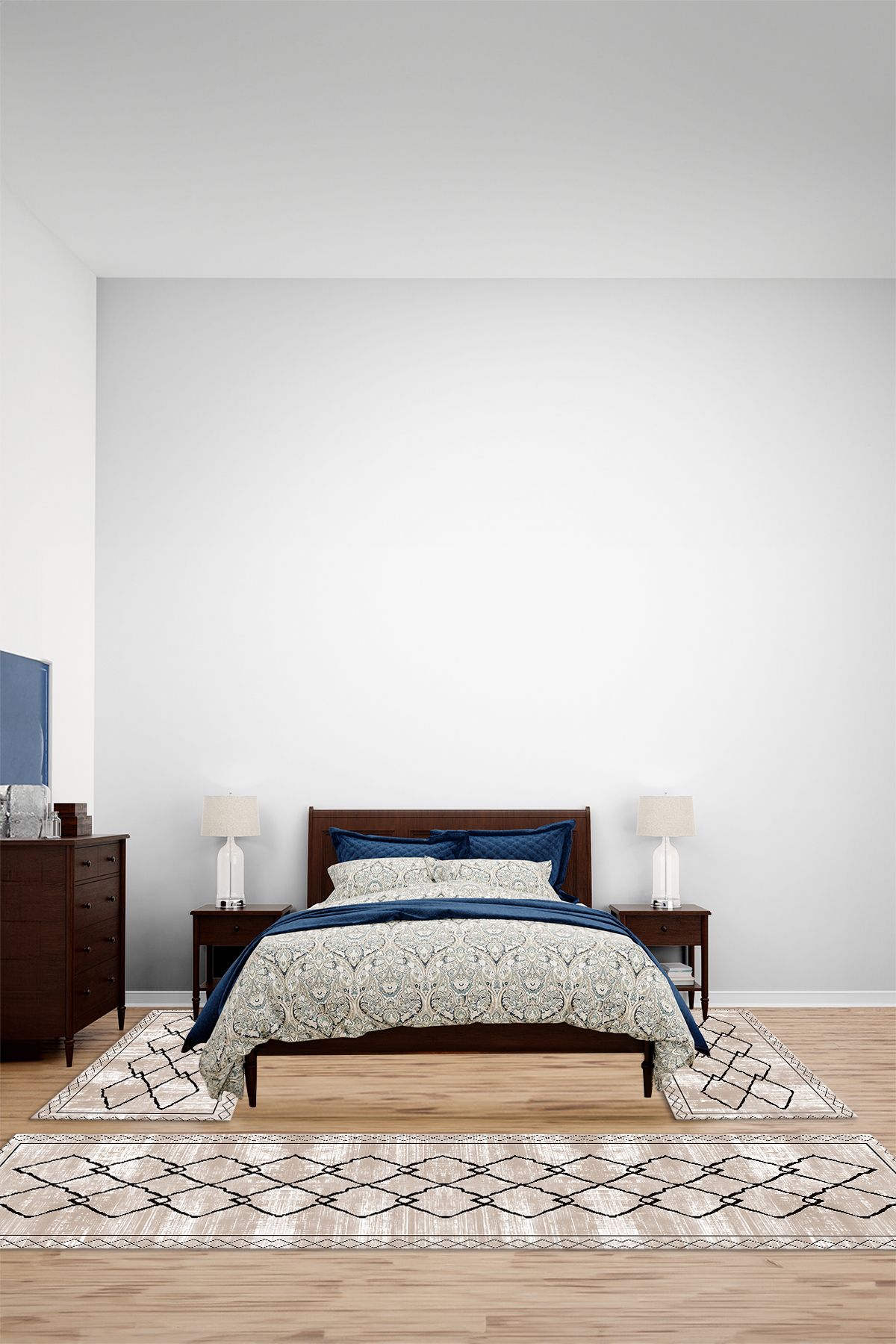 Viyana Home Kaymaz Çerçeveli İskandinav Desen Yıkanabilir Üçlü Yatak Odası Halısı, YO-İSKANDİNAV-75-BEJ,