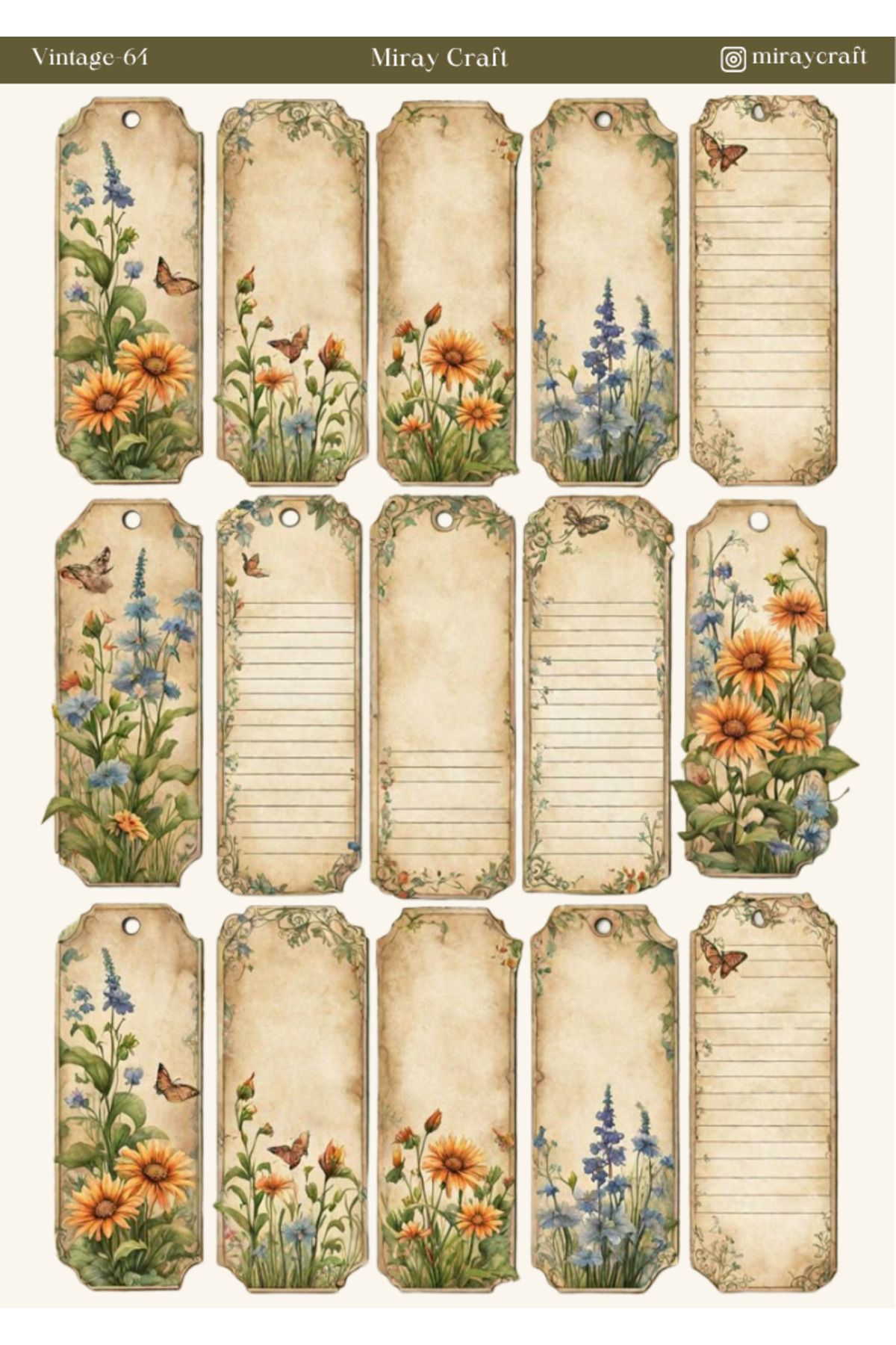 MirayDesign 1 Adet Vintage Temalı Sticker – 12x17 cm Scrapbook, Bullet Journal, Planlayıcı İçin