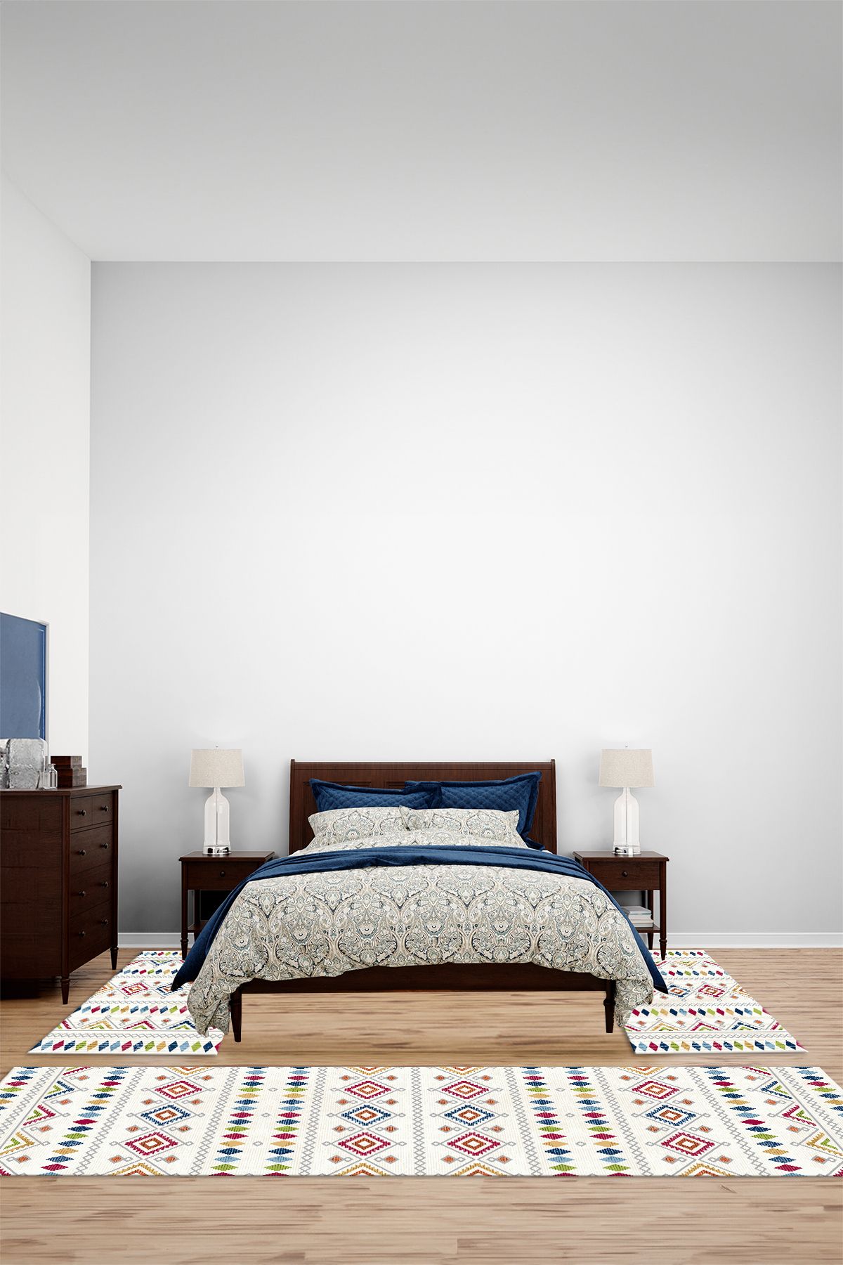 Viyana Home Kaymaz Kilim Desenli İskandinav Model Yıkanabilir Üçlü Yatak Odası Halısı, YO-İSKANDİNAV-69-RENKLİ,