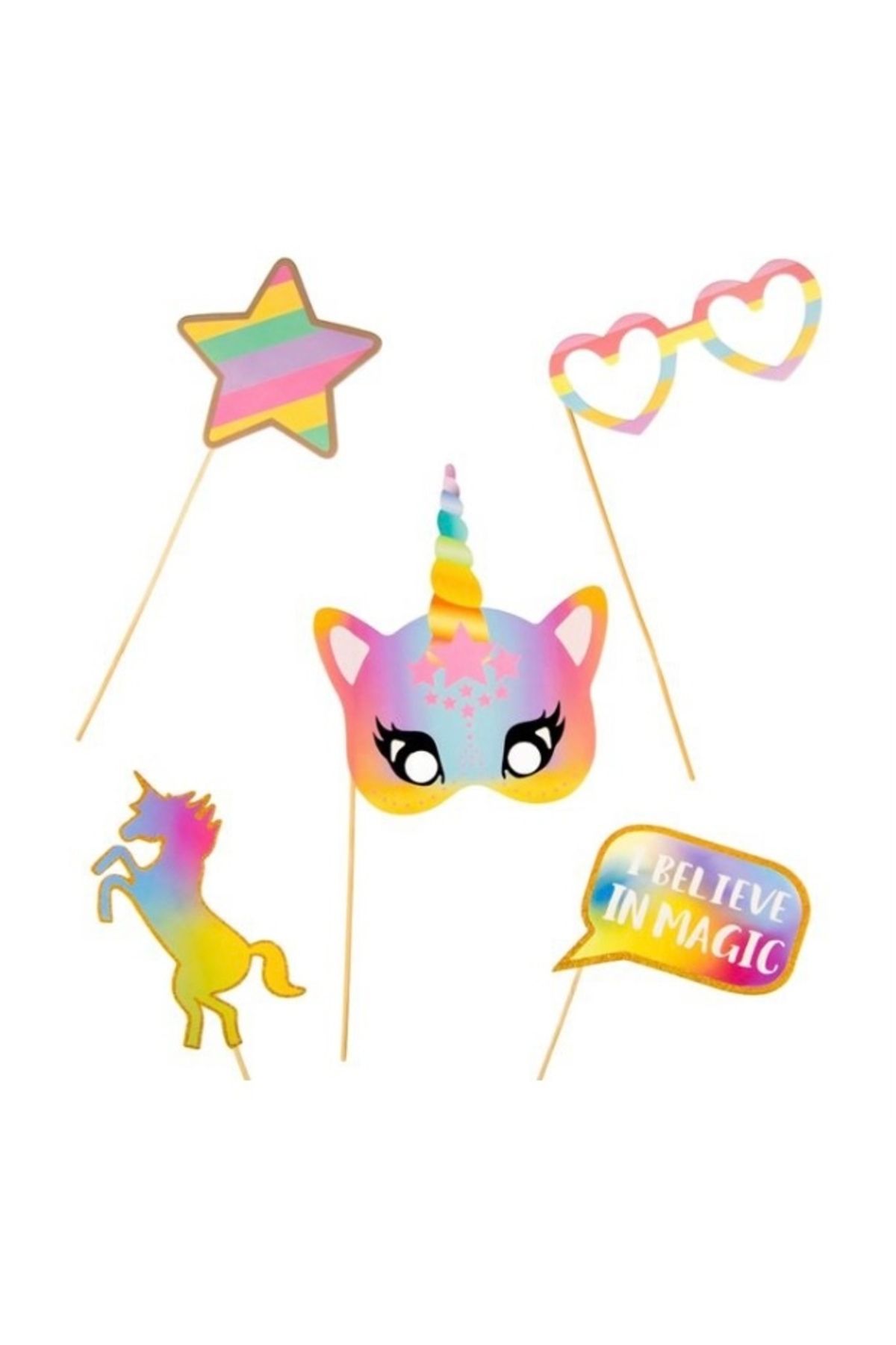 OEM Set 5 Accesorii Pentru Petrecere, Photo Props, Unicorn, Multicolor - One Size