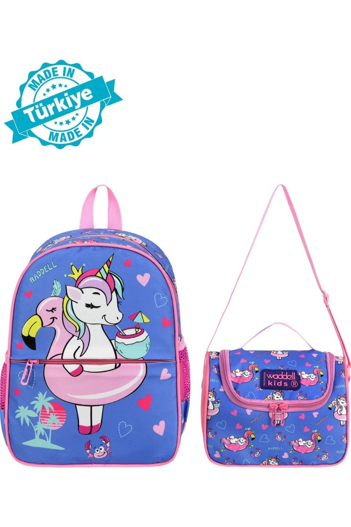 GENC DIJITAL BASKI Unicorn Deseneli Anaokul Çantası ve Beslenme Çantası