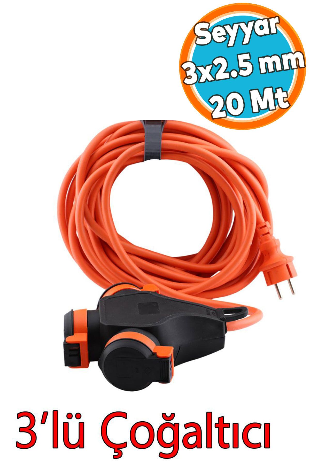 NZB Seyyar Topraklı 3'lü Grup Priz Fiş 20 Metre CCA Kablo Uzatma Kablosu 3x2.5 mm Monofaze Çoğaltıcı