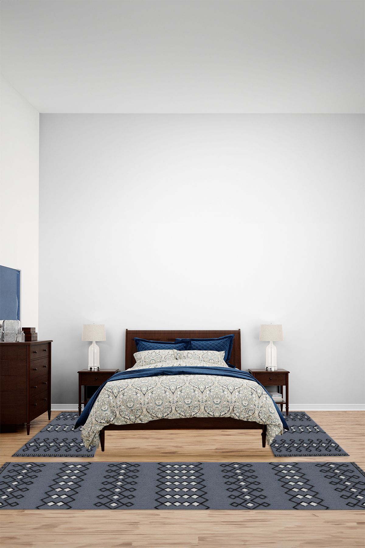 Viyana Home Kaymaz Modern Desen İskandinav Model Yıkanabilir Üçlü Yatak Odası Halısı, YO-İSKANDİNAV-89-ANTRASİT,