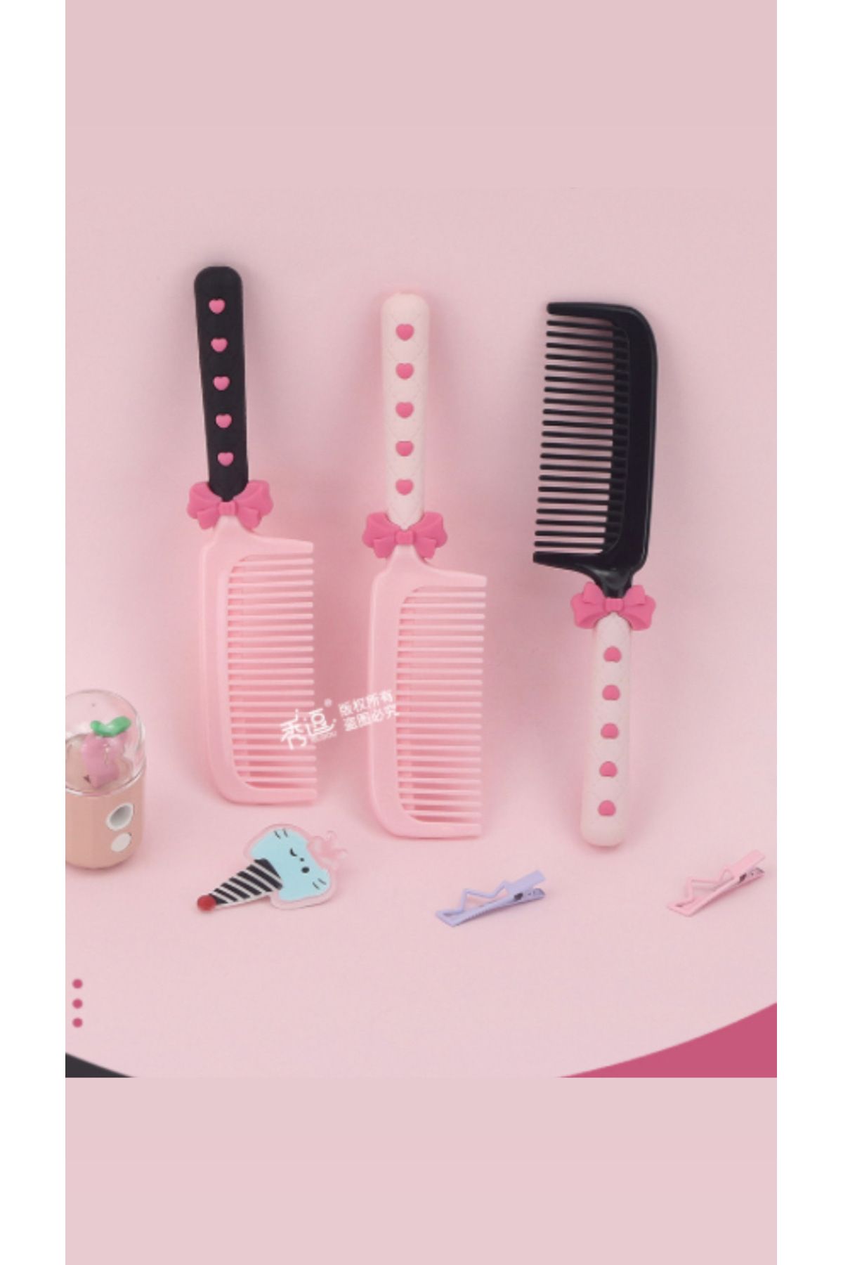 synshop Pembe Fiyonklu Ribbon Y2k Lolita 1 Adet Saç Tarama Fırçası Tarak