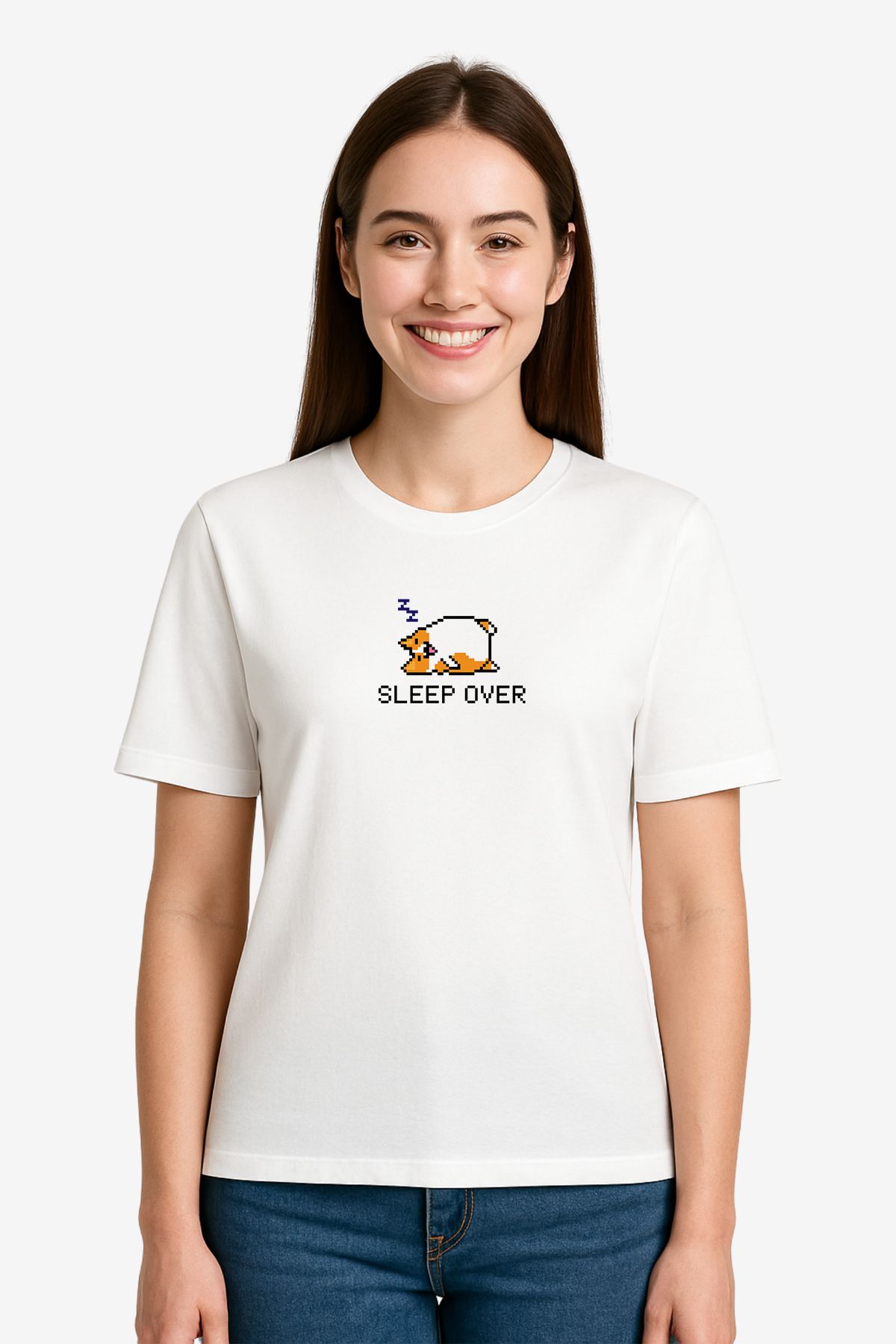 FANA Kadın Beyaz Tişört - Retro Figürlü Slogan Baskılı Yazlık T-shirt