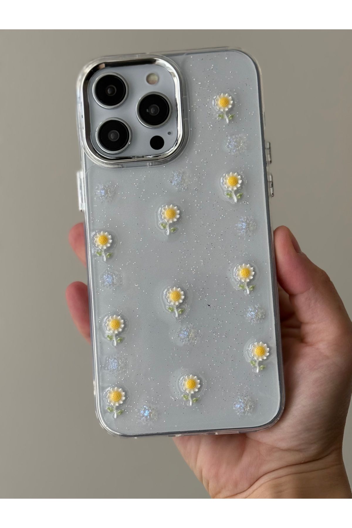 FİŞNEİLETİŞİM İPHONE 15 PRO UYUMLU PAPATYA DESENLİ SİMLİ KILIF