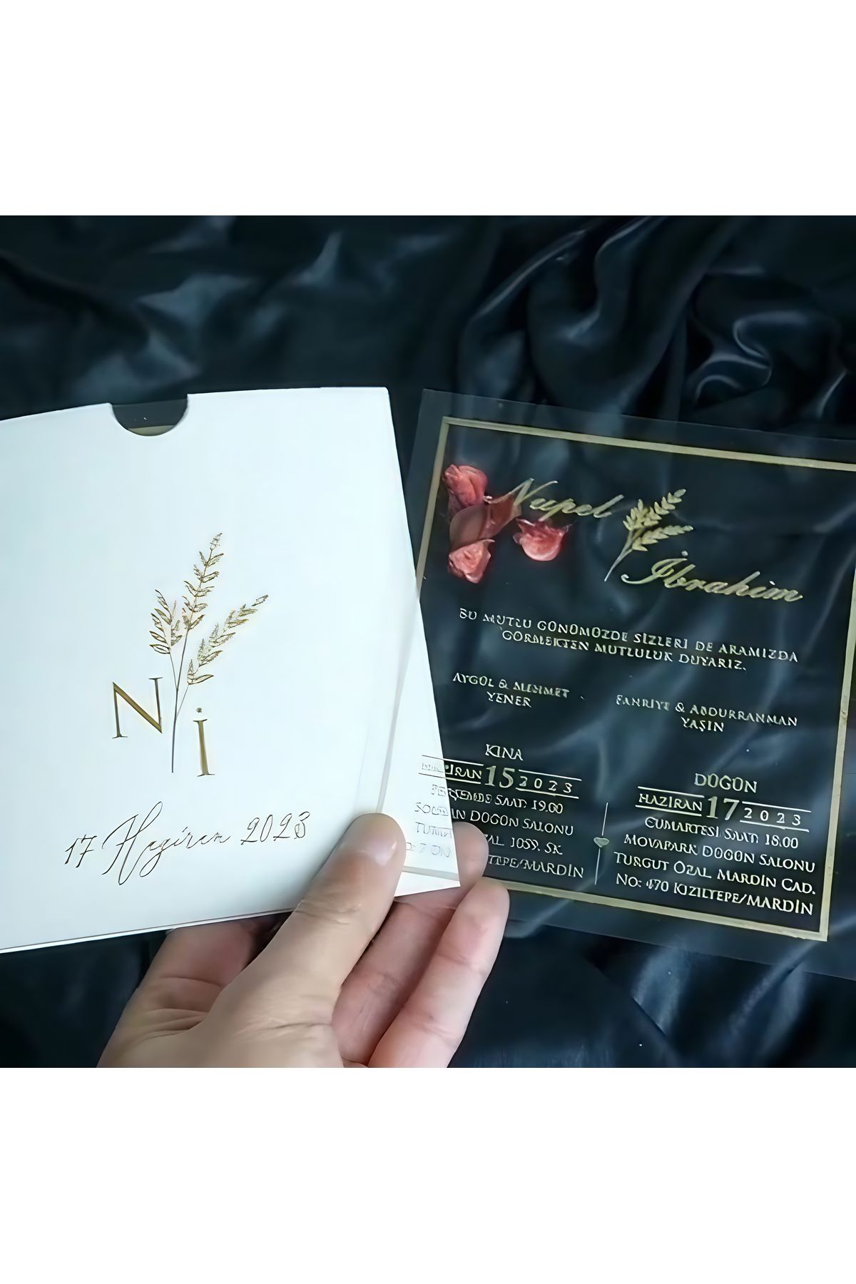 Matbaagraf 100 Adet Beyaz Zarflı Şeffaf Nikah, Nişan, Kına, Düğün Davetiyesi