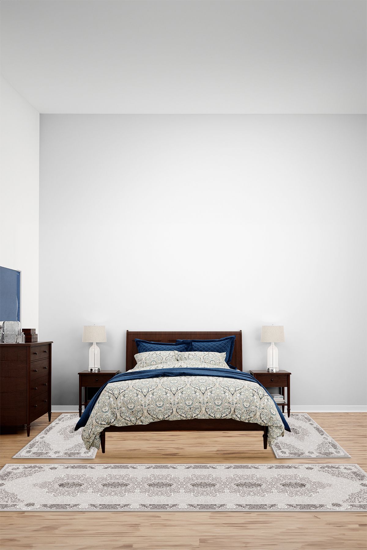 Viyana Home Dijital Kaymaz Klasik Renkli Çiçek Desen Yıkanabilir Üçlü Yatak Odası Halısı, YO-KLASİK-106-BEJ,