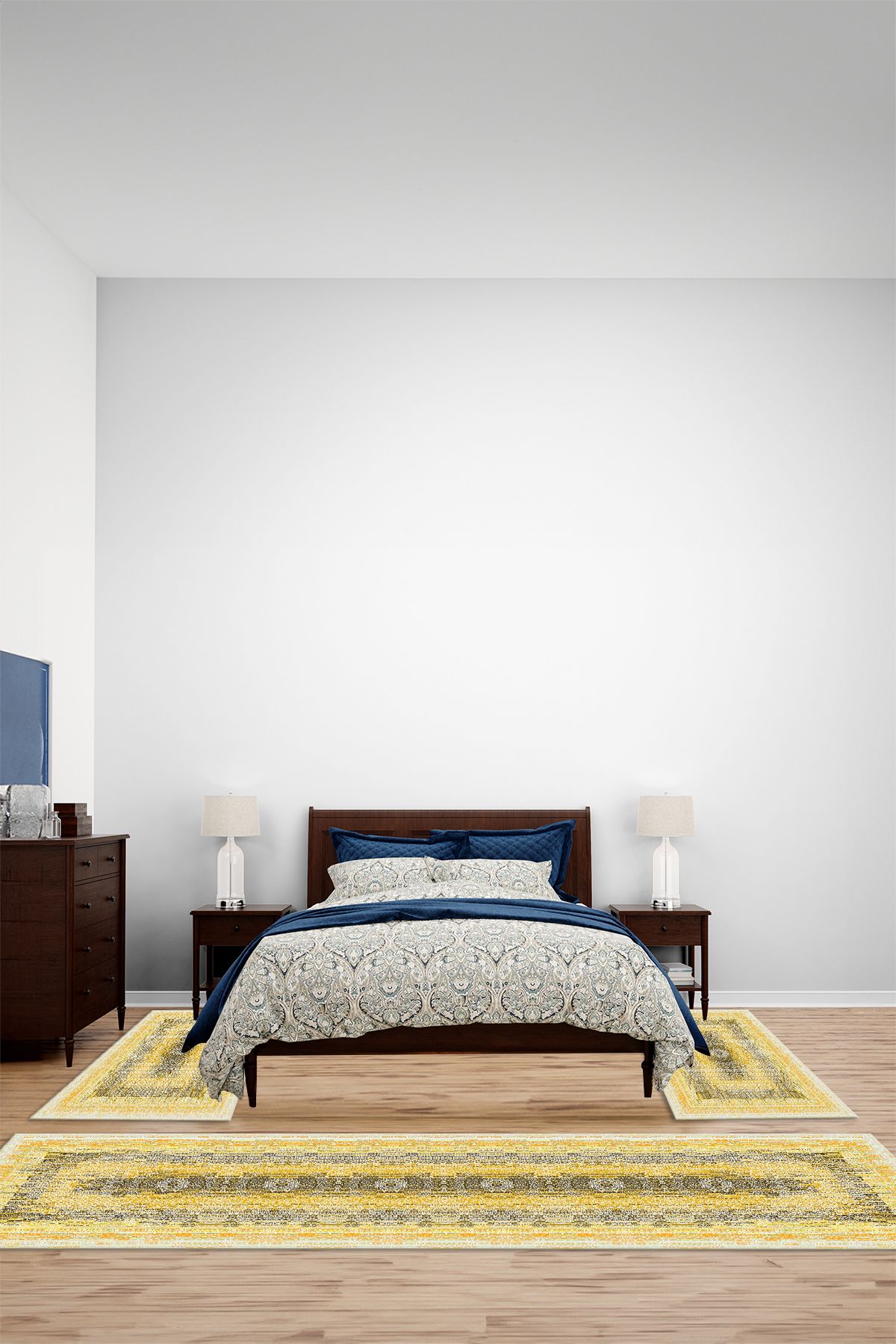 Viyana Home Dijital Kaymaz Taban Klasik Modern Yıkanabilir Üçlü Yatak Odası Halısı, YO-KLASİK-85-SARI,