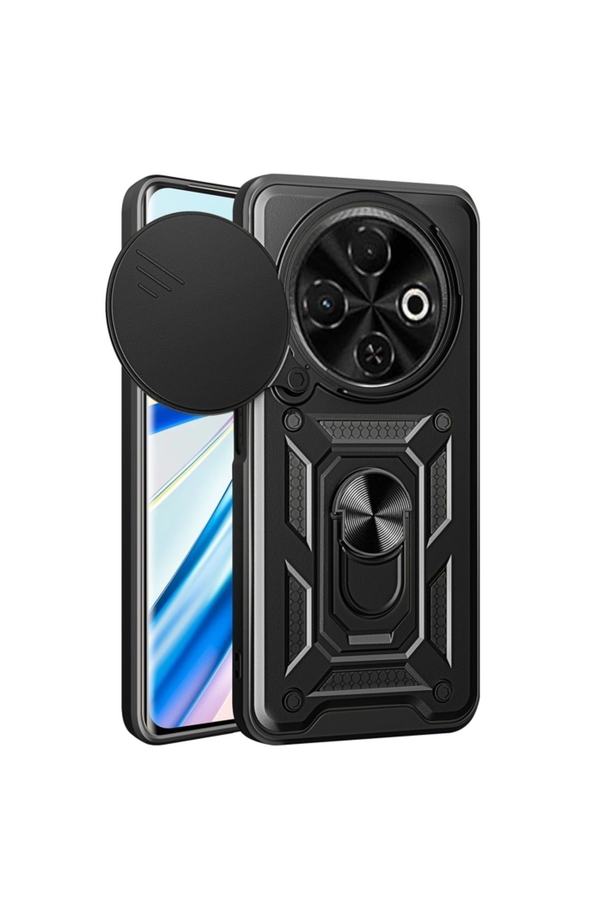 NANOSPACE Tecno Spark 30C İle Uyumlu Kılıf Pars Yüzüklü Standlı Kamera Korumalı Kılıf