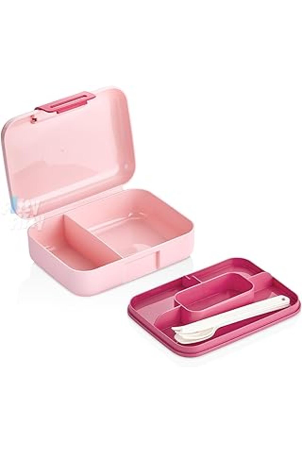 Mu Art Ahşap Vagonlife Beslenme Kutusu 2 Katlı Çatal,Bıçak,Kaşık Setli Pembe