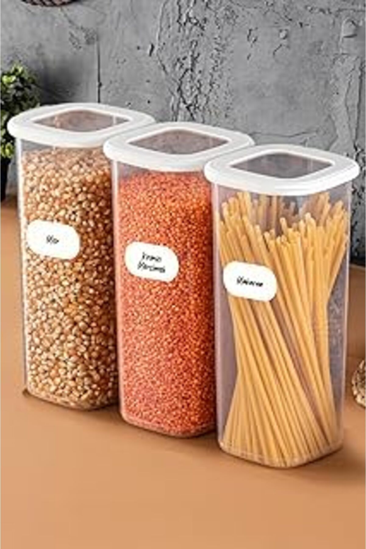 Mu Art Ahşap Foly Etiketli Erzak Saklama Kabı 3'Lü Set Küçük Boy 0,55 Litre