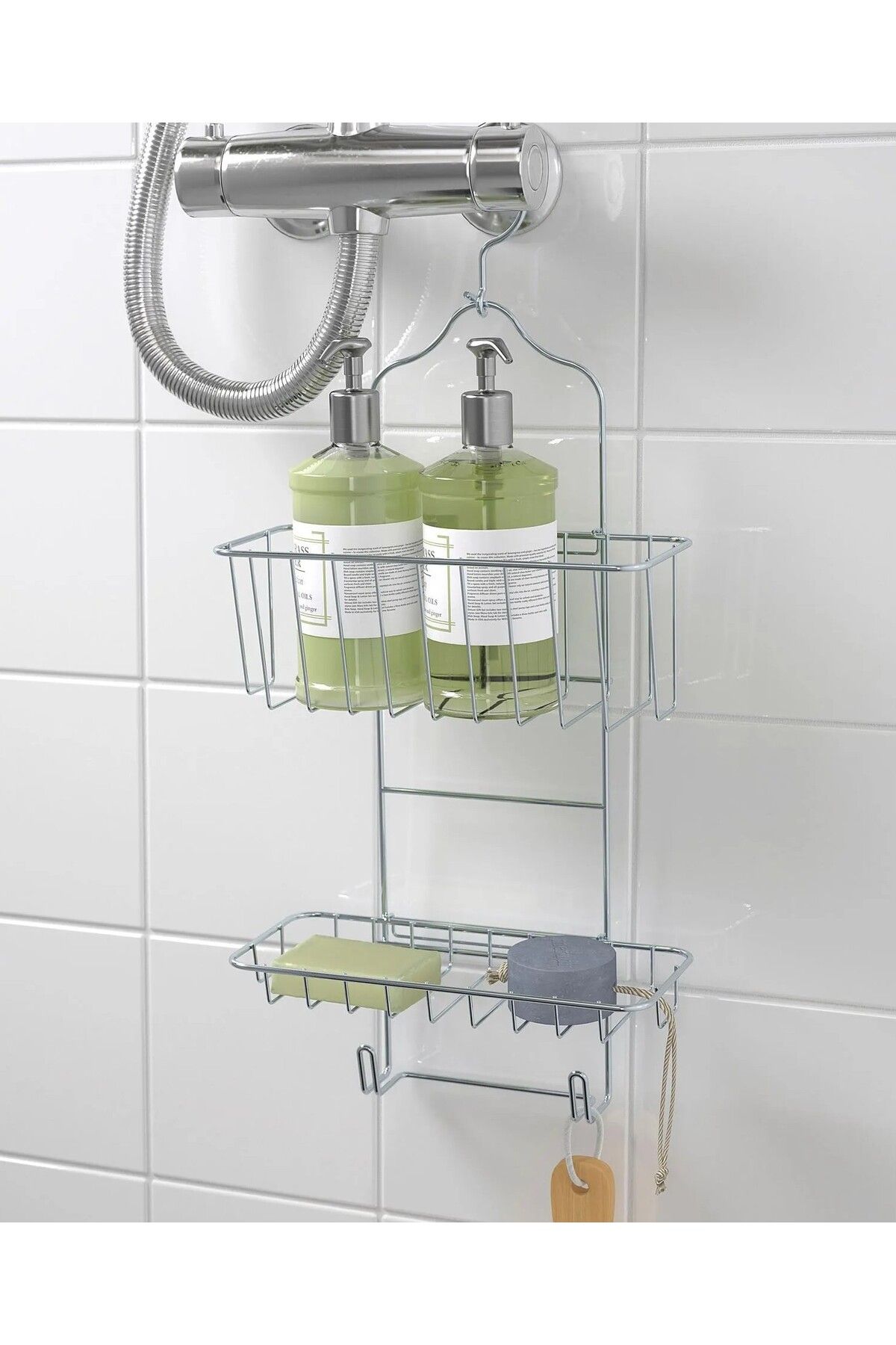IKEA QUİCK Asılabilir 2 Raflı Duş Sepeti 24x11x53 Cm İkea Kancalı Duş Rafı Metal Sepet