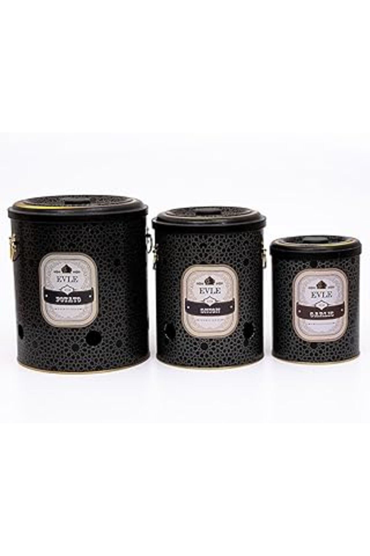 Mu Art Ahşap Evle-Metal Patates Soğan Kovası - Sebzelik - Patates Soğanlık Sepeti Sarımsaklık 3Lü Set, Trellis (