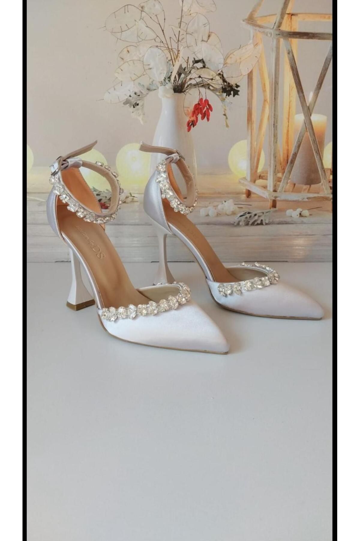 Modavien-Pantofi de mireasa de dama 10 cm cu piatra argintie 7