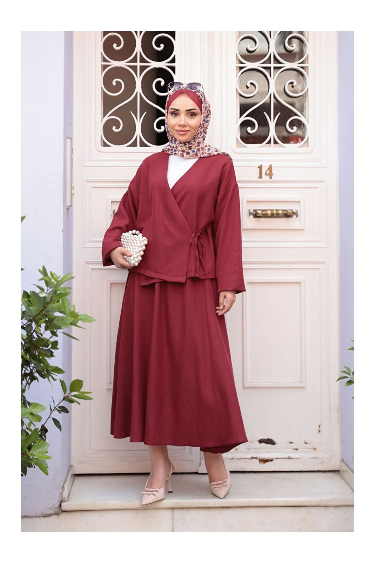 Chef d'atelier Kadın Yandan Bağlamalı Kimono Etekli Tesettür Modal Takım