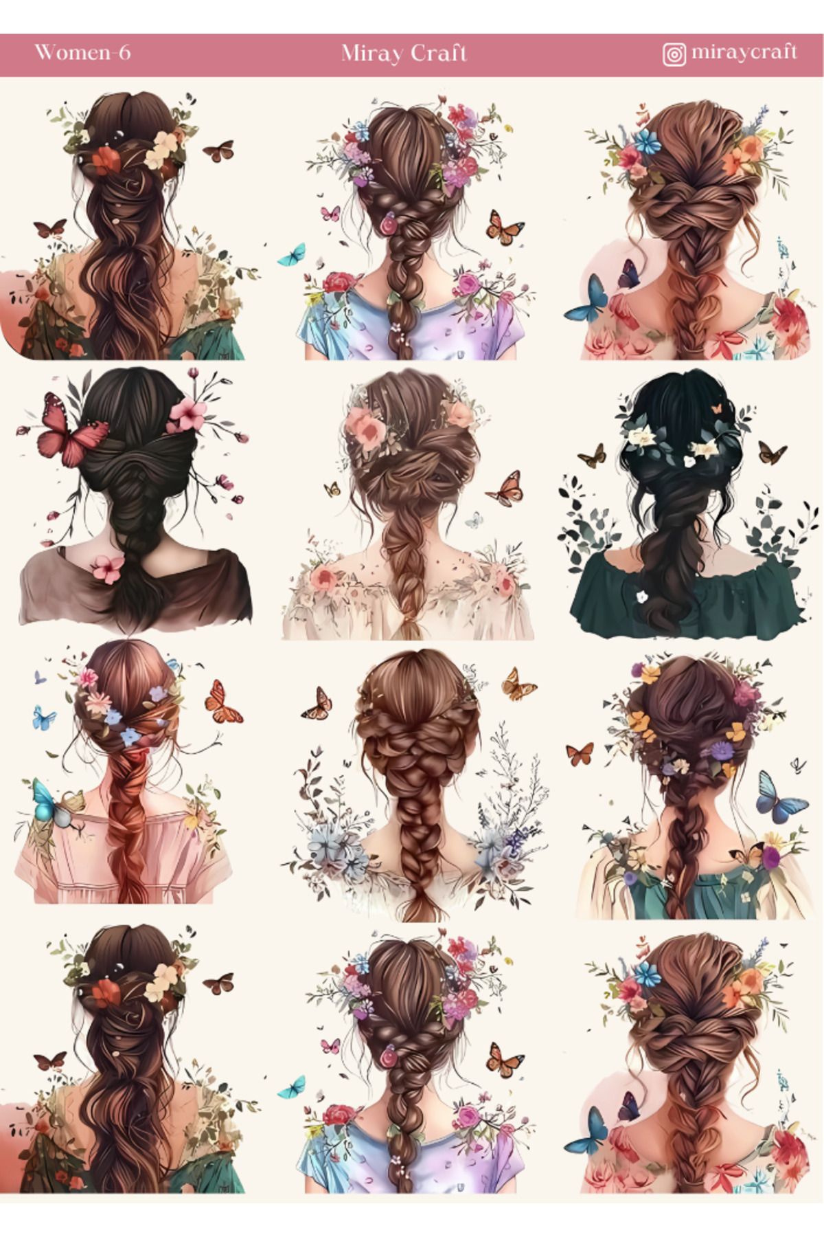 MirayDesign 1 Adet Woman Temalı Sticker – 12x17 cm Scrapbook, Bullet Journal, Planlayıcı İçin