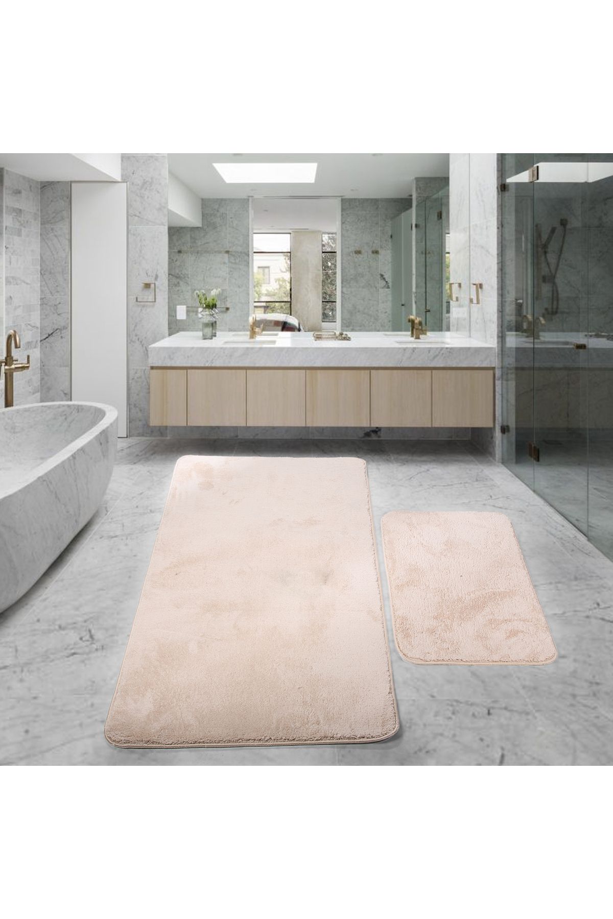 Bestekar LunaSoft Vizon Büyük Boy Kaymaz Emici Yumuşak Makinede Yıkanabilir İkili Modern Banyo Paspas Takımı