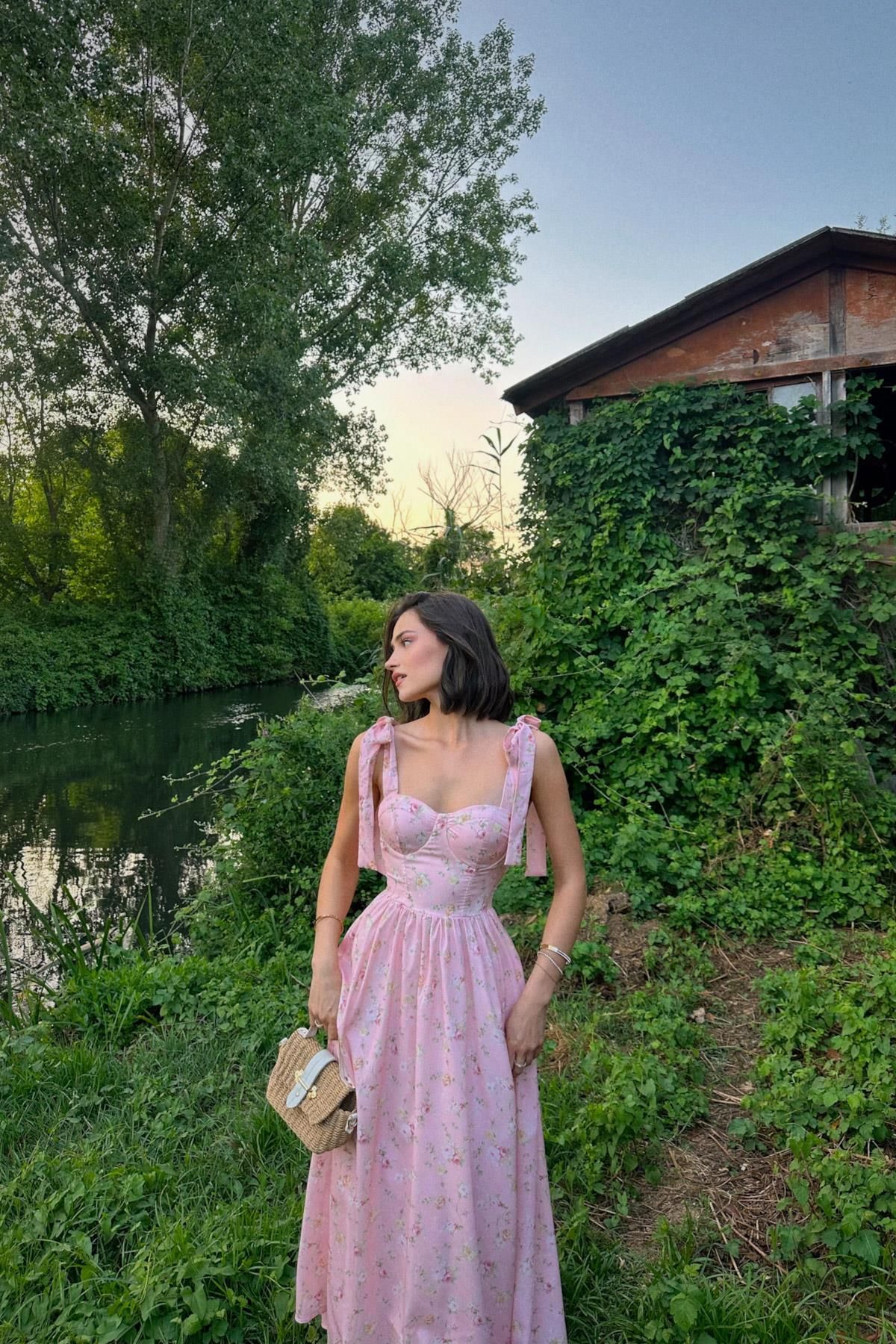 mylove Flower Omuz Bağlamalı Elbise Pembe