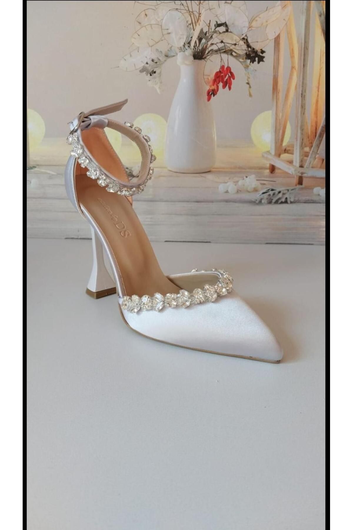 Modavien-Pantofi de mireasa de dama 10 cm cu piatra argintie 2