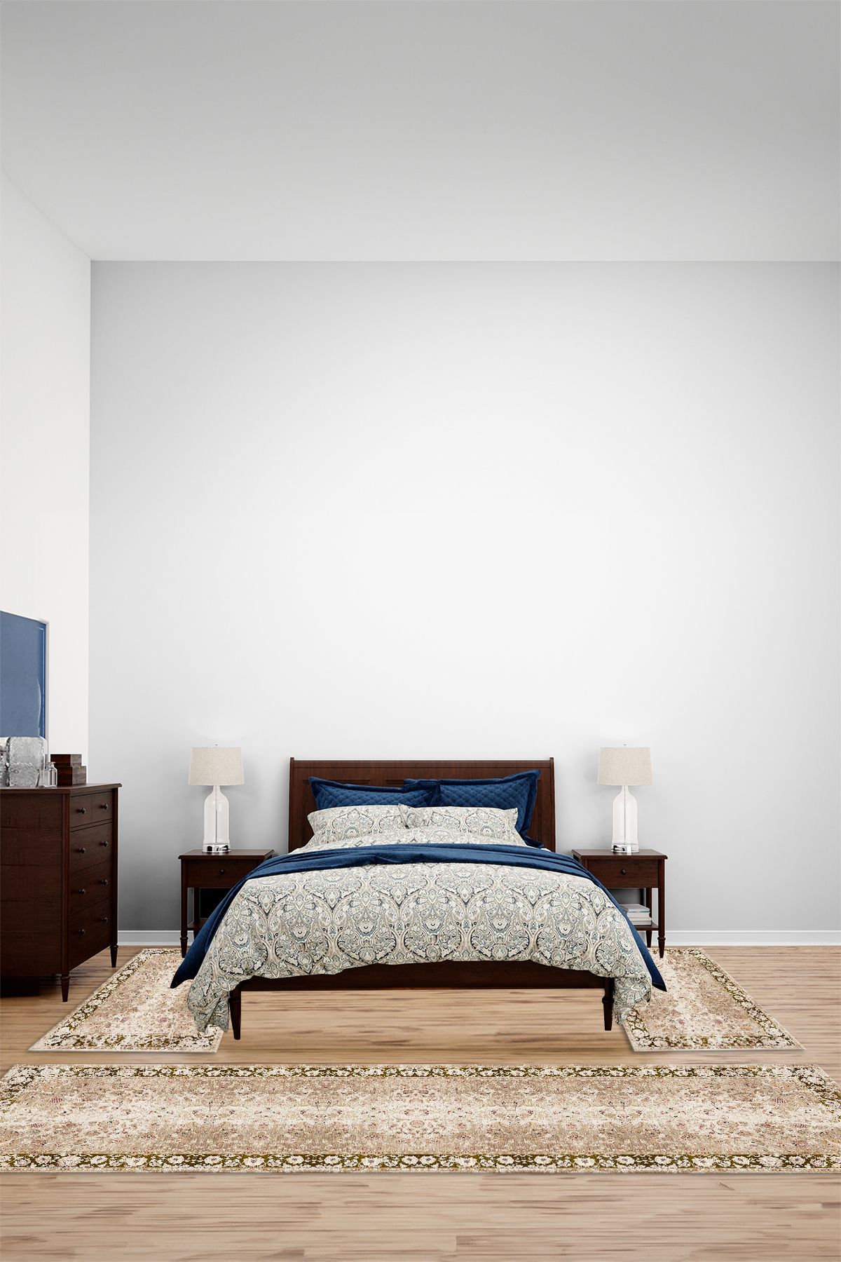 Viyana Home Dijital Kaymaz Çiçek Desenli Jüt Model Yıkanabilir Yatak Odası Takım Halısı, YO-JÜT-52-KAHVE,