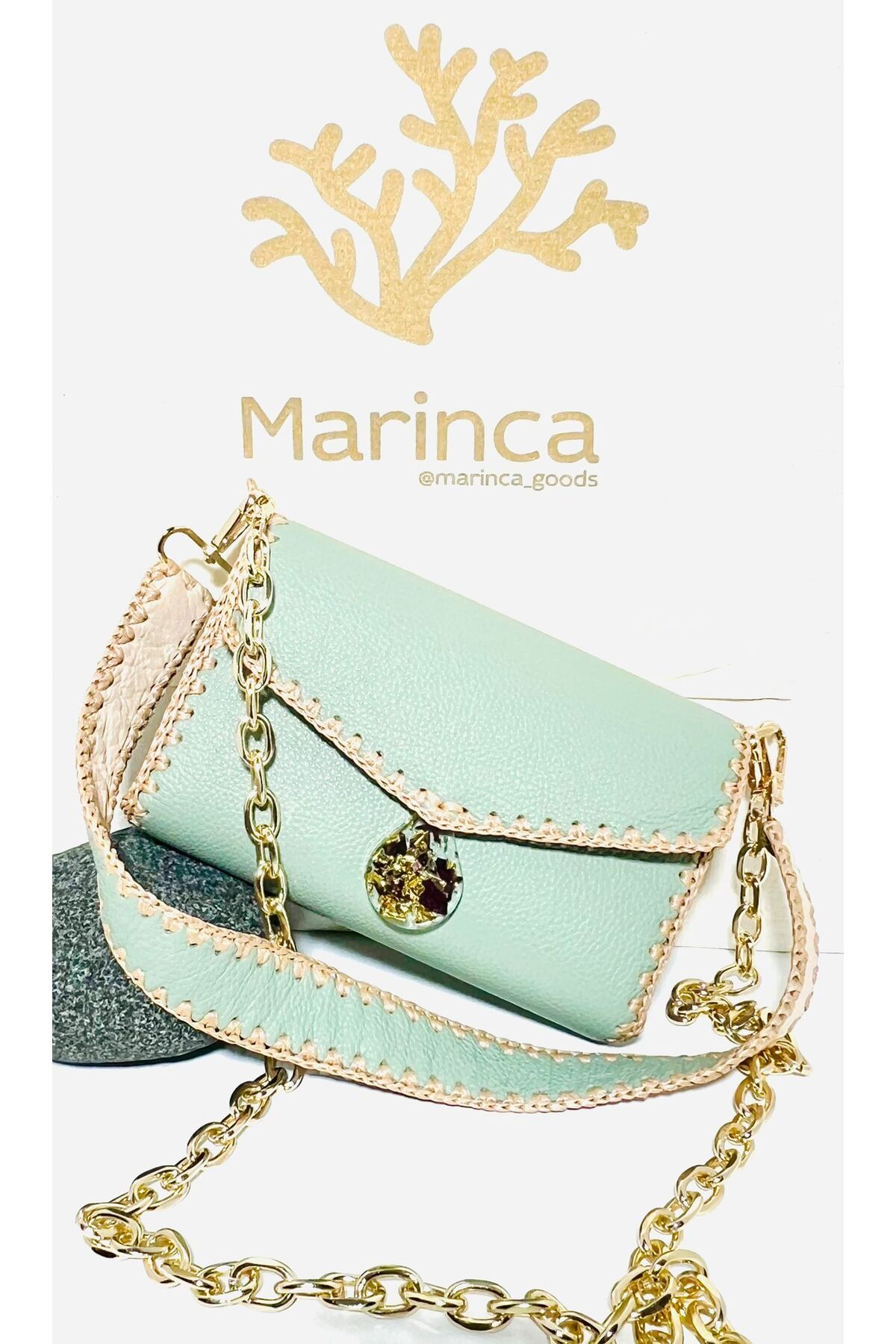 Marinca Damla Melo Hakiki Gerçek Deri Omuz Çapraz askılı Çanta Yeşil