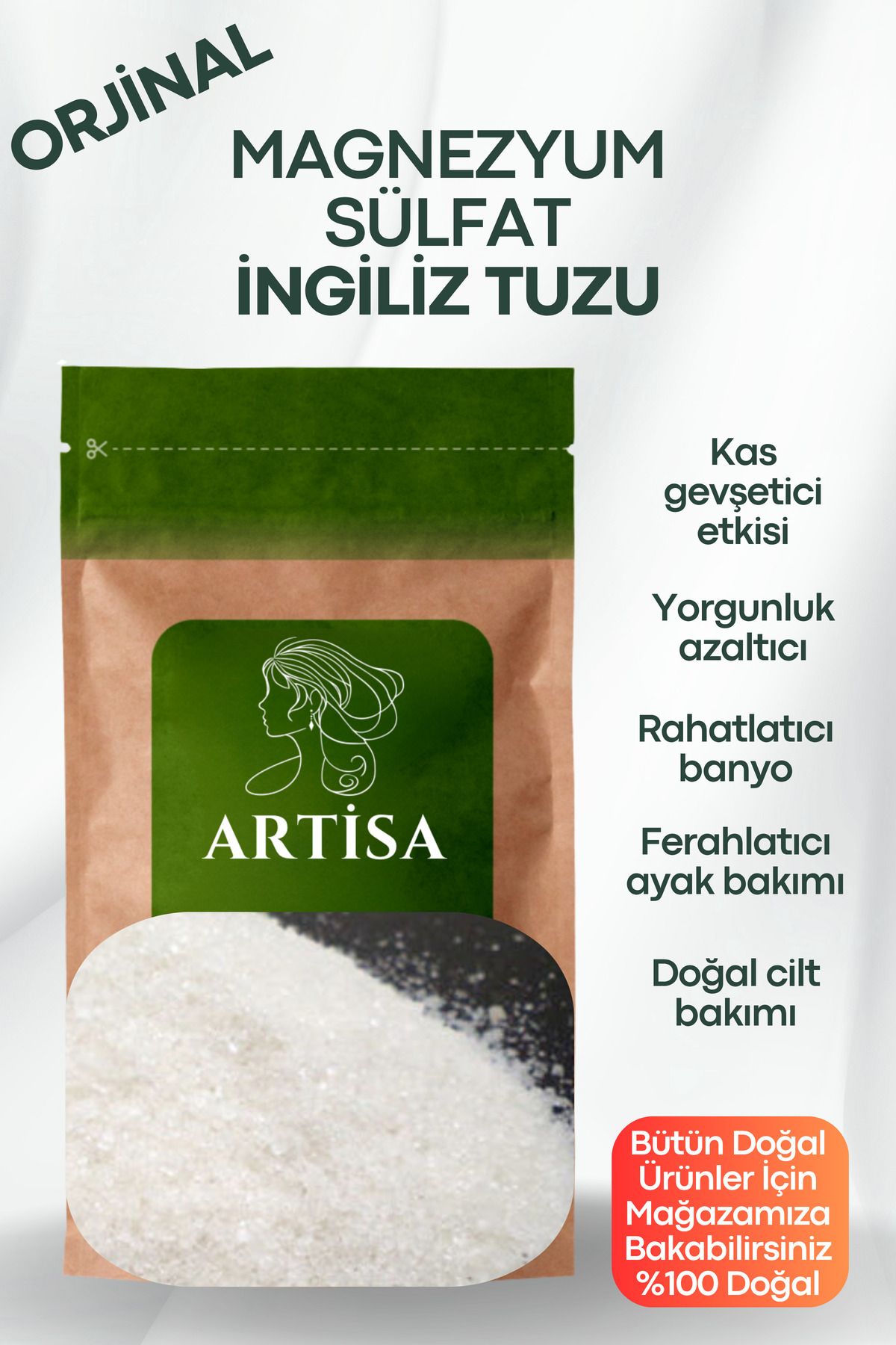 Artisa Doğal Magnezyu m sulfat ingiliz tuzu yenilebilir 1 KG – 100% Saf & Katkısız – Yeni Mahsul