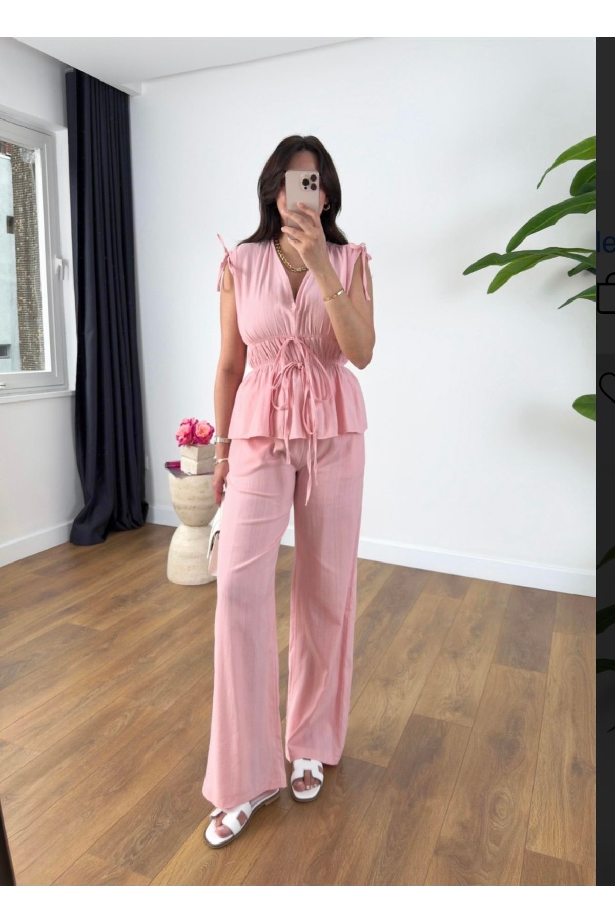 ossons Omuz ve Bel Büzgülü Bluz Pantolon Takım Elbise
