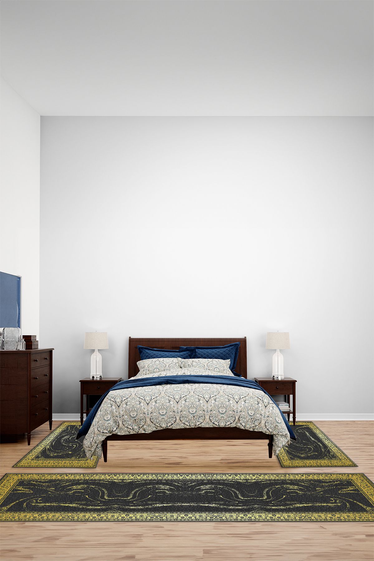 Viyana Home Dijital Kaymaz Taban Klasik Etnik Modern Yıkanabilir Üçlü Yatak Odası Halısı, YO-KLASİK-111-GOLD,