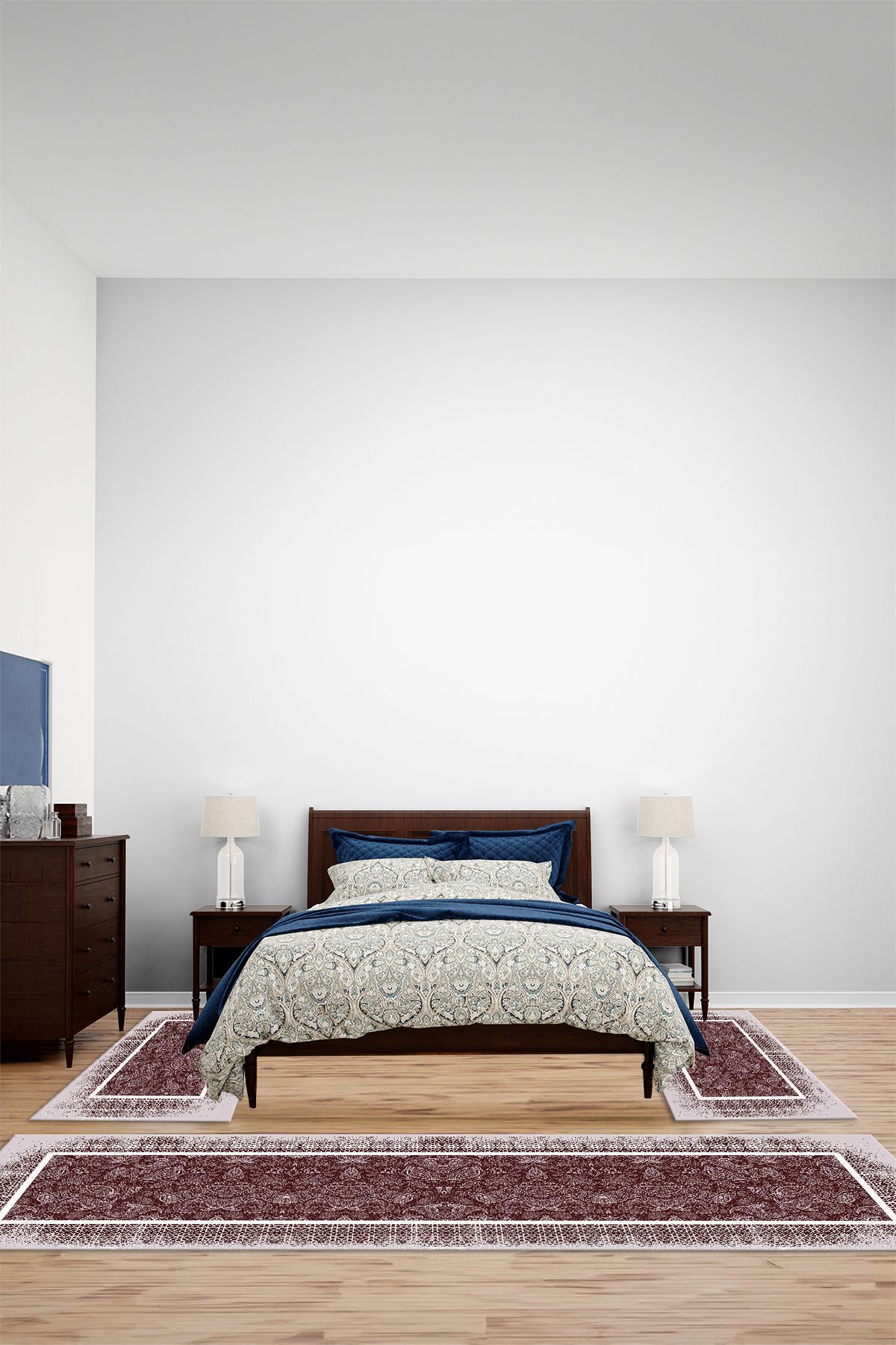 Viyana Home Dijital Kaymaz Taban Klasik Etnik Modern Yıkanabilir Üçlü Yatak Odası Halısı, YO-KLASİK-115-BORDO,
