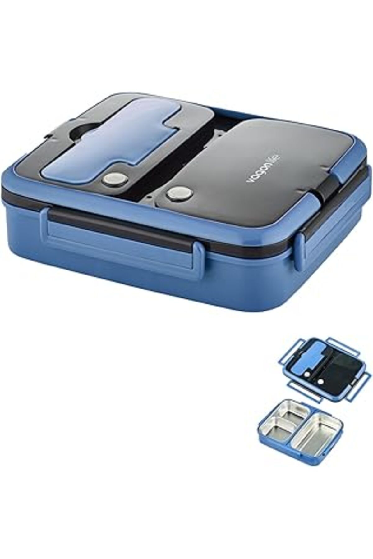 Mu Art Ahşap Vagonlife Lunch Box 1000 Ml Tek Kat 3 Bölmeli Metal Kaşıklı Yeni Nesil Sefer Tası-Fflbox10164