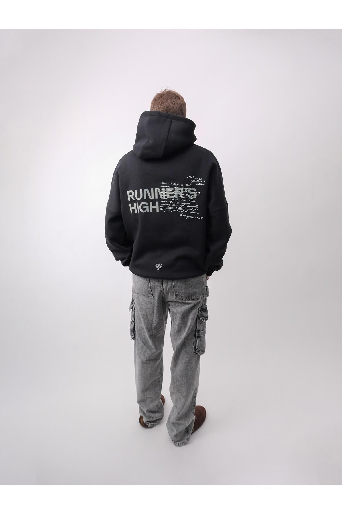 Jordanred Runner's High, Siyah Oversize Kapüşonlu