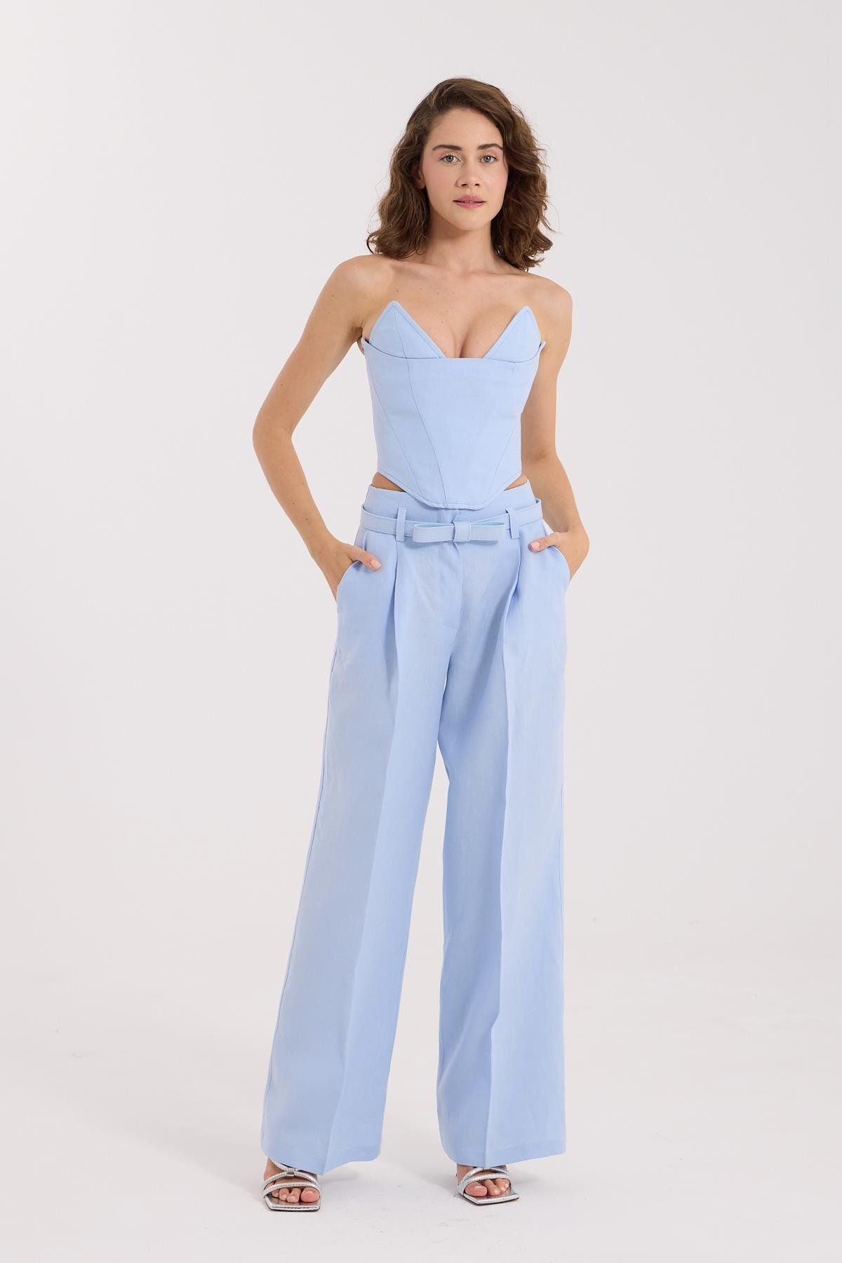 NOK İSTANBUL 100% Keten Kate Pantolon Bebe Mavi