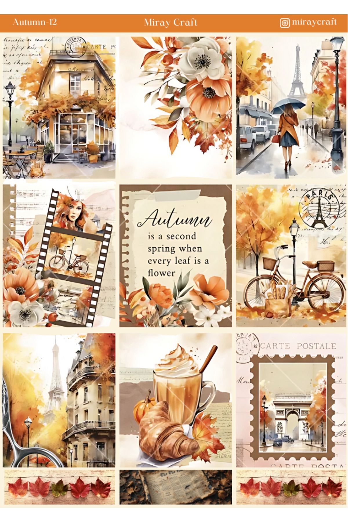 MirayDesign 1 Adet Sonbahar Temalı Sticker – 12x17 cm Scrapbook, Bullet Journal, Planlayıcı İçin