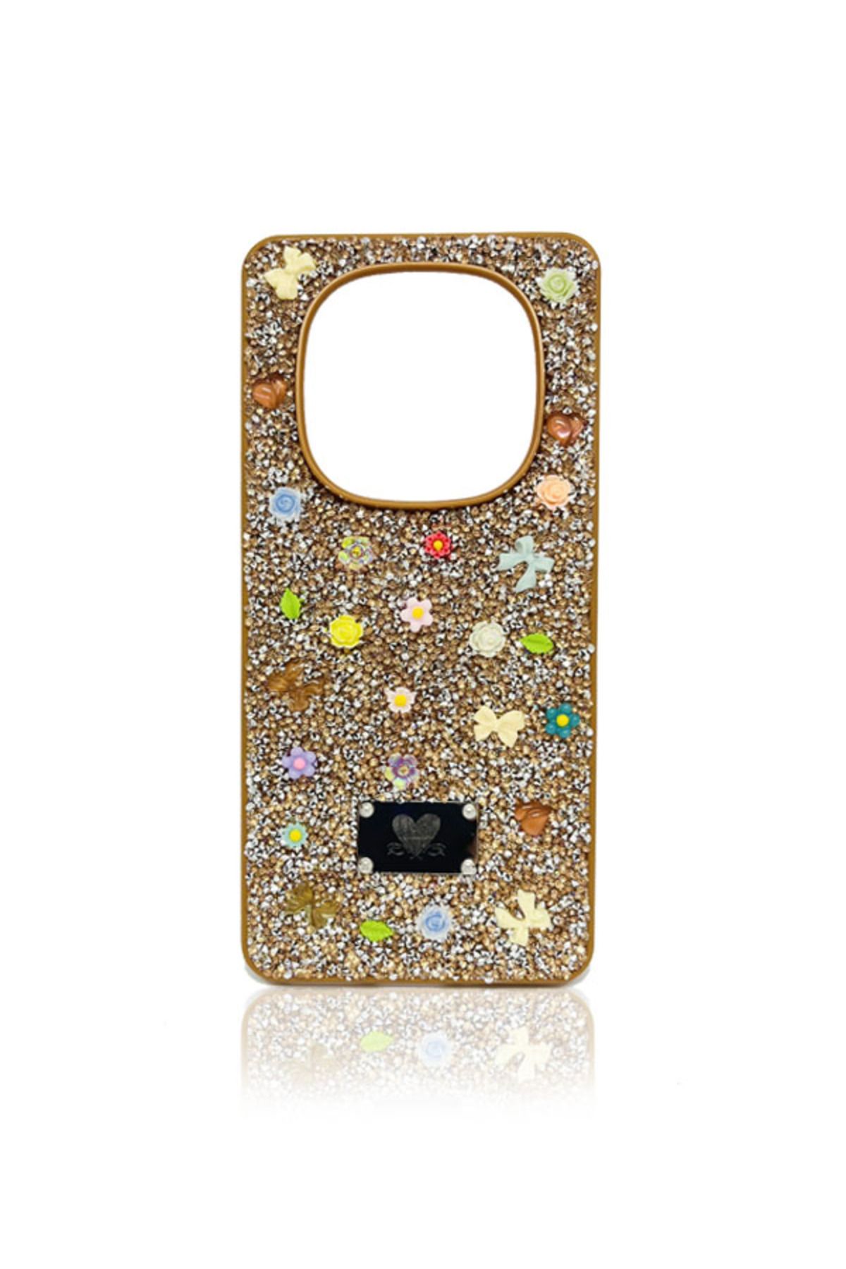 BCASE Redmi Note 14 Pro 4G Taşlı Kılıf Fiyonk ve Çiçek Desenli Kılıf