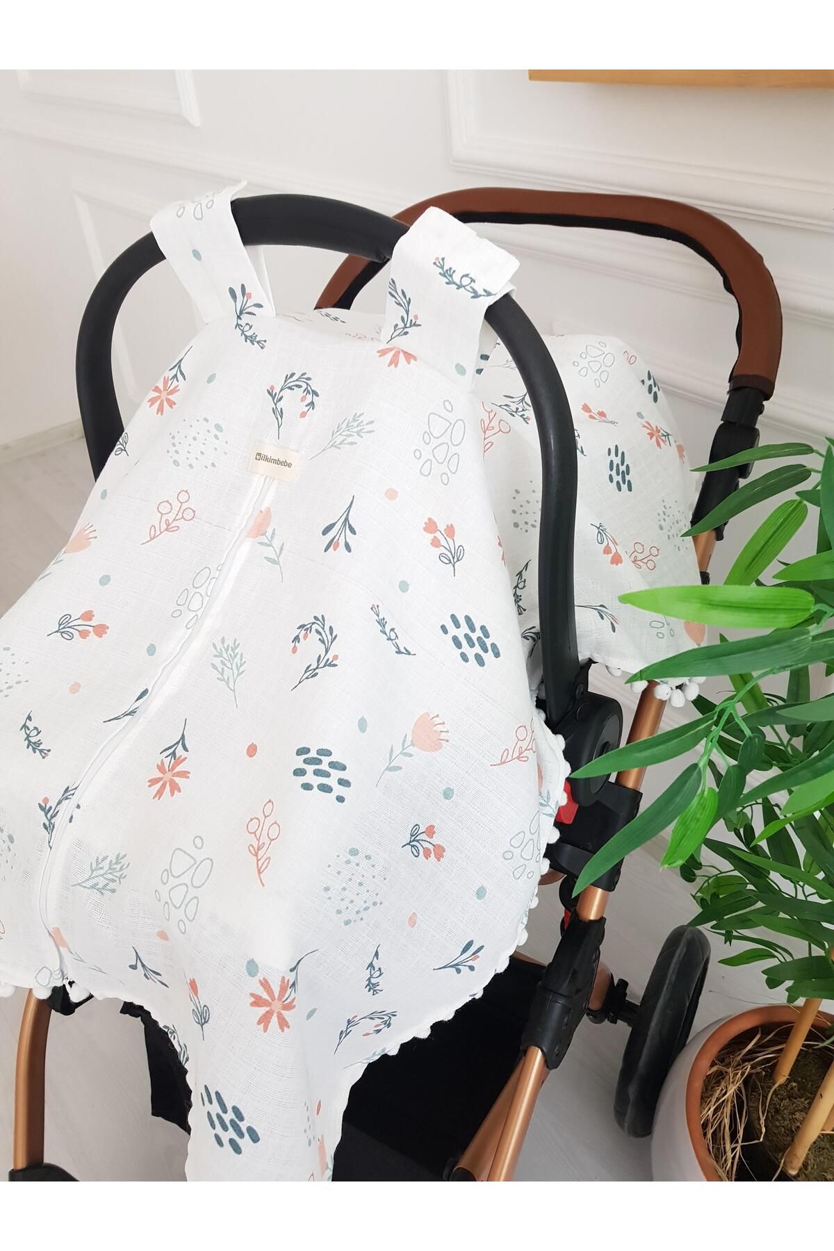ilkimbebe-Floral Muslin Zippered Stroller Cover and Cushion 5