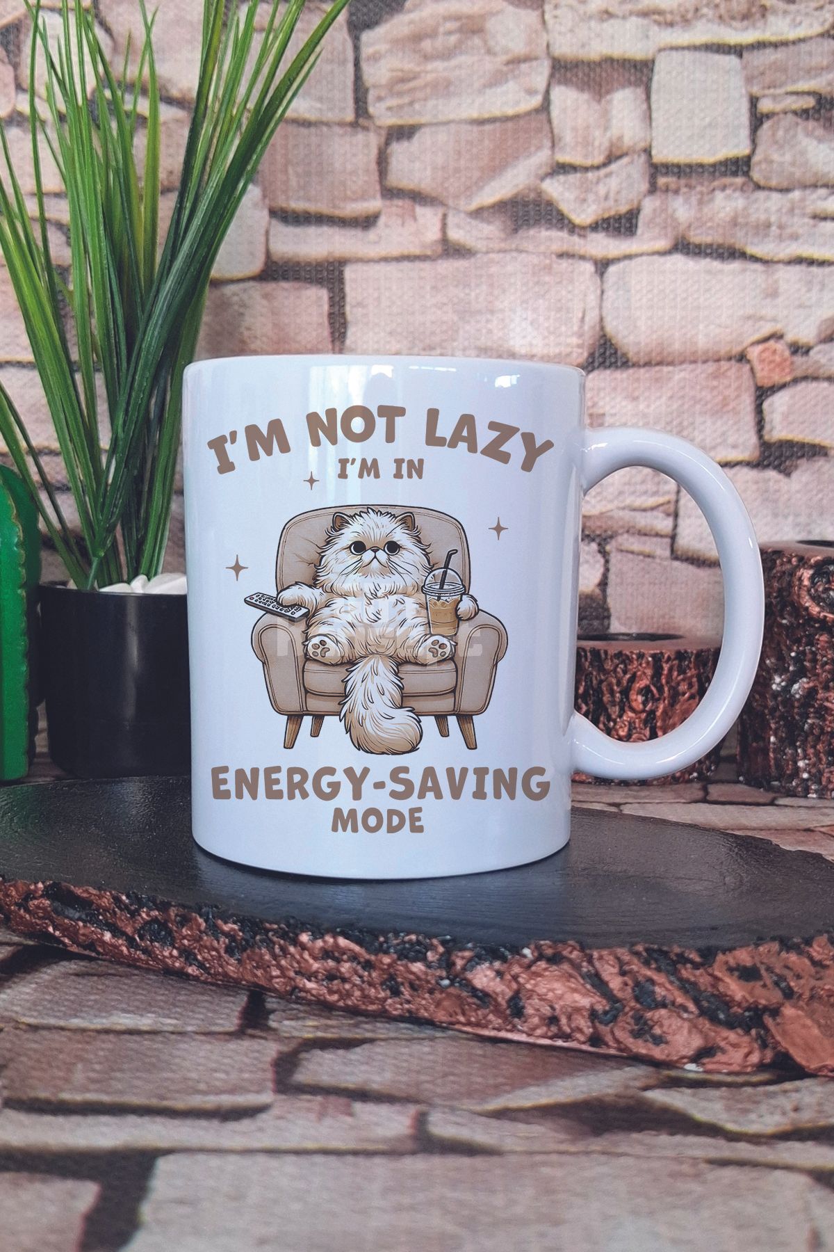 giftkonsept I Am Not Lazy I Am In Energy Save Mode Yazılı Komik Kedi Hediye Baskılı Kupa Bardak