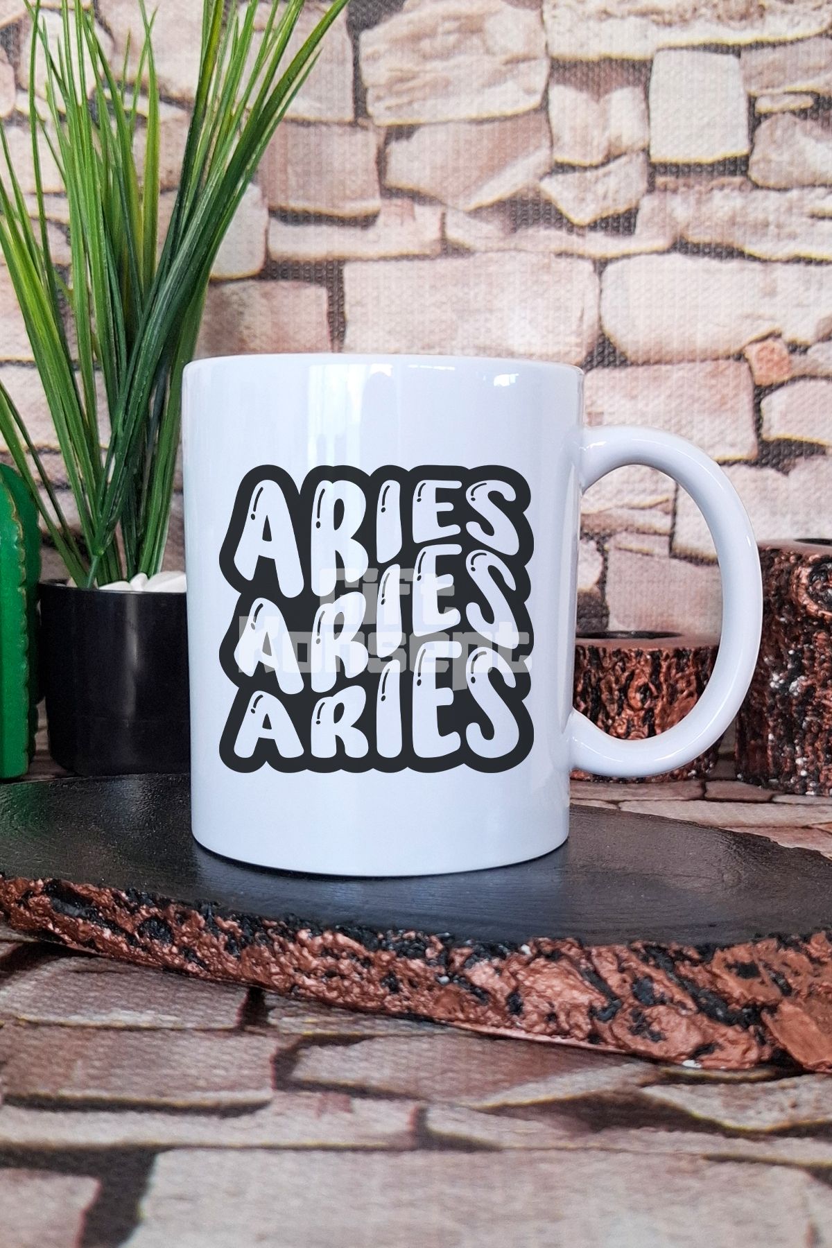 giftkonsept Aries Retro Outline Baskılı Koç Burcu Astroloji Tasarımı Hediye Baskılı Kupa Bardak