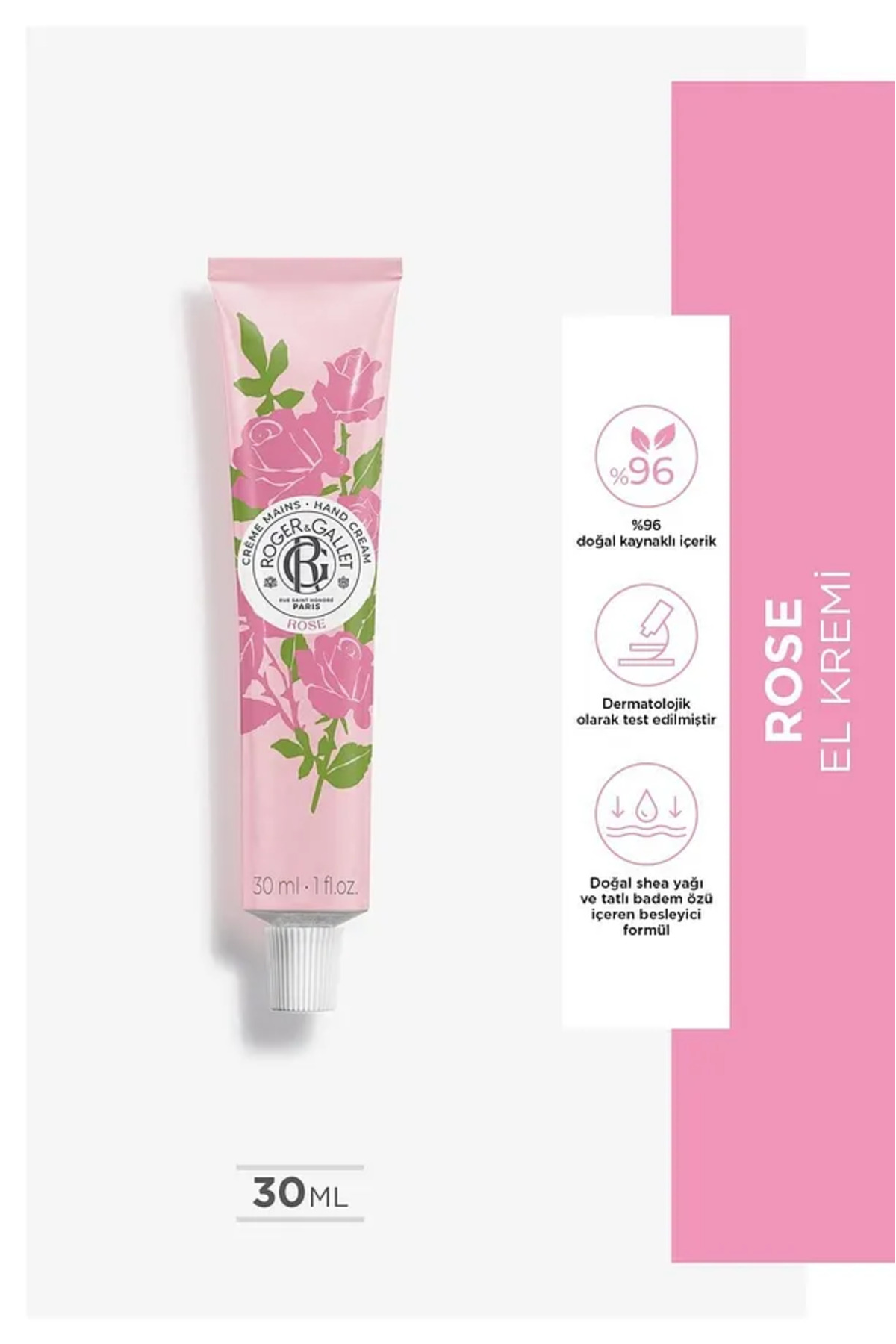 Roger&Gallet Roger & Gallet Rose El Kremi 30 ml - Doğal Gül Özlü & Nemlendirici El Bakımı — 3701436916572