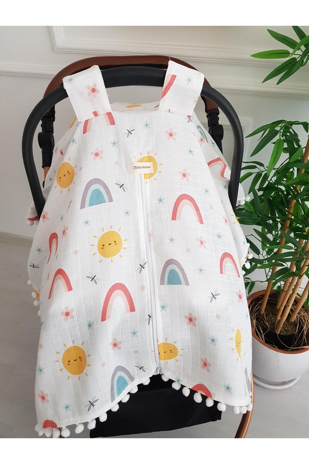 ib ilkimbebe Güneş ve Gökkuşağı Müslin Fermuarlı Puset Örtüsü ve Minderi fotoğrafı 4 (önizleme)