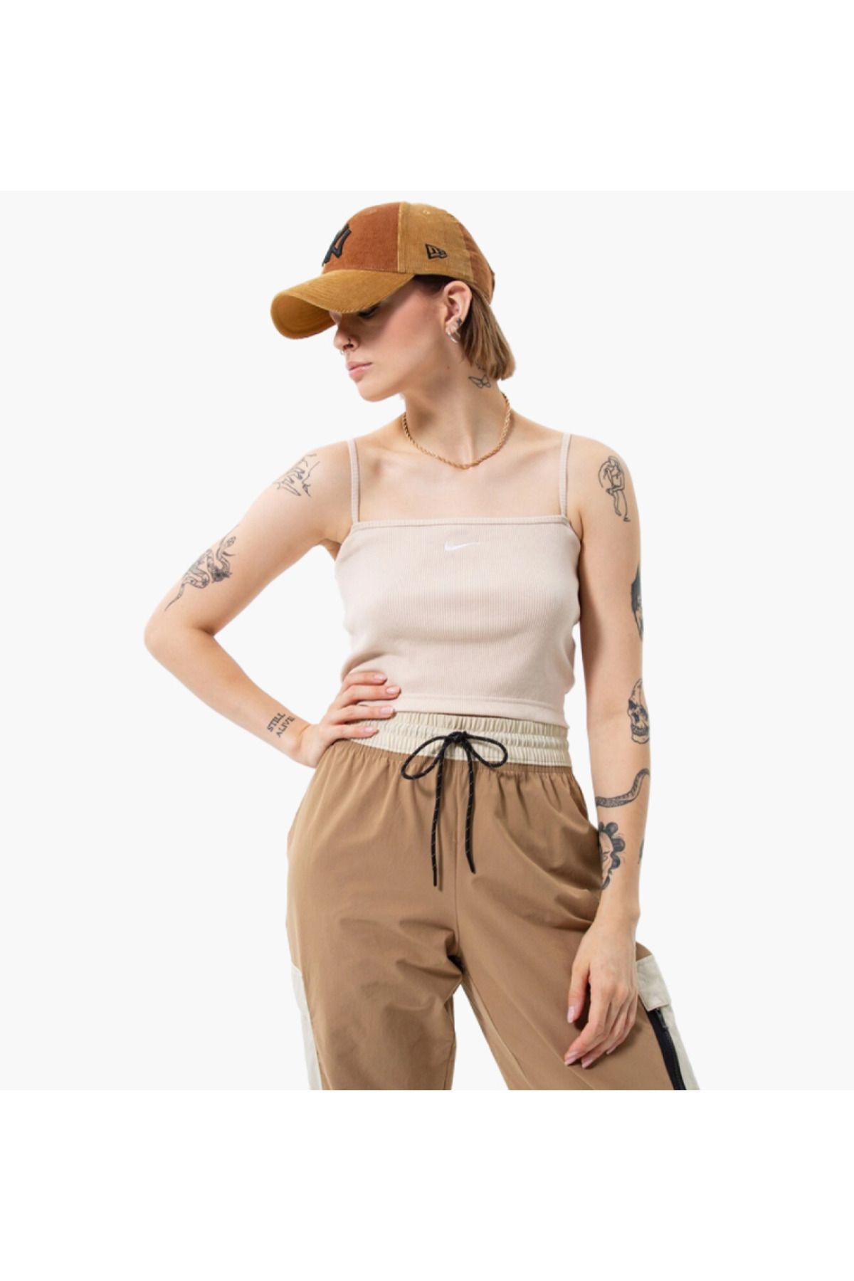 Nike Sportswear Essential Kadın bej Askılı Crop Top