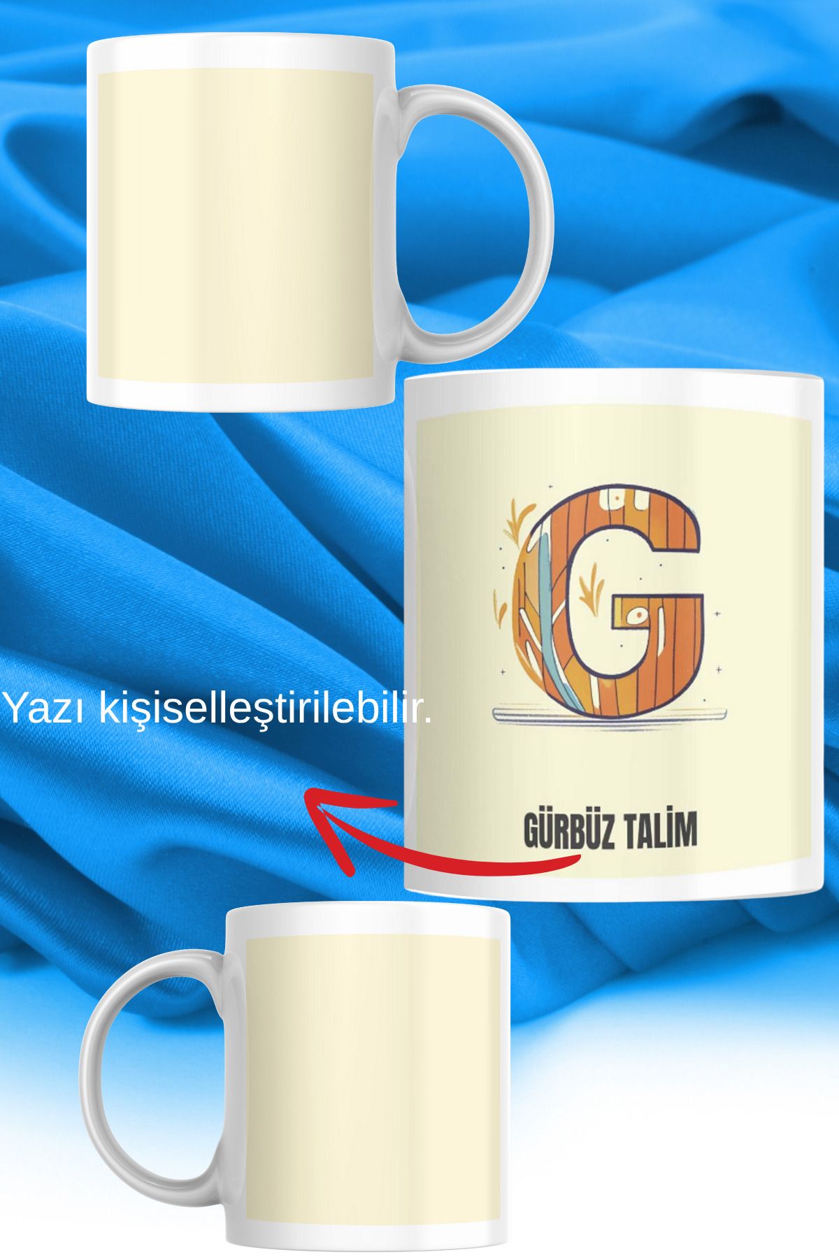 zerhome G Harf ve İsim Soyisimli Beyaz Porselen Kupa Bardak
