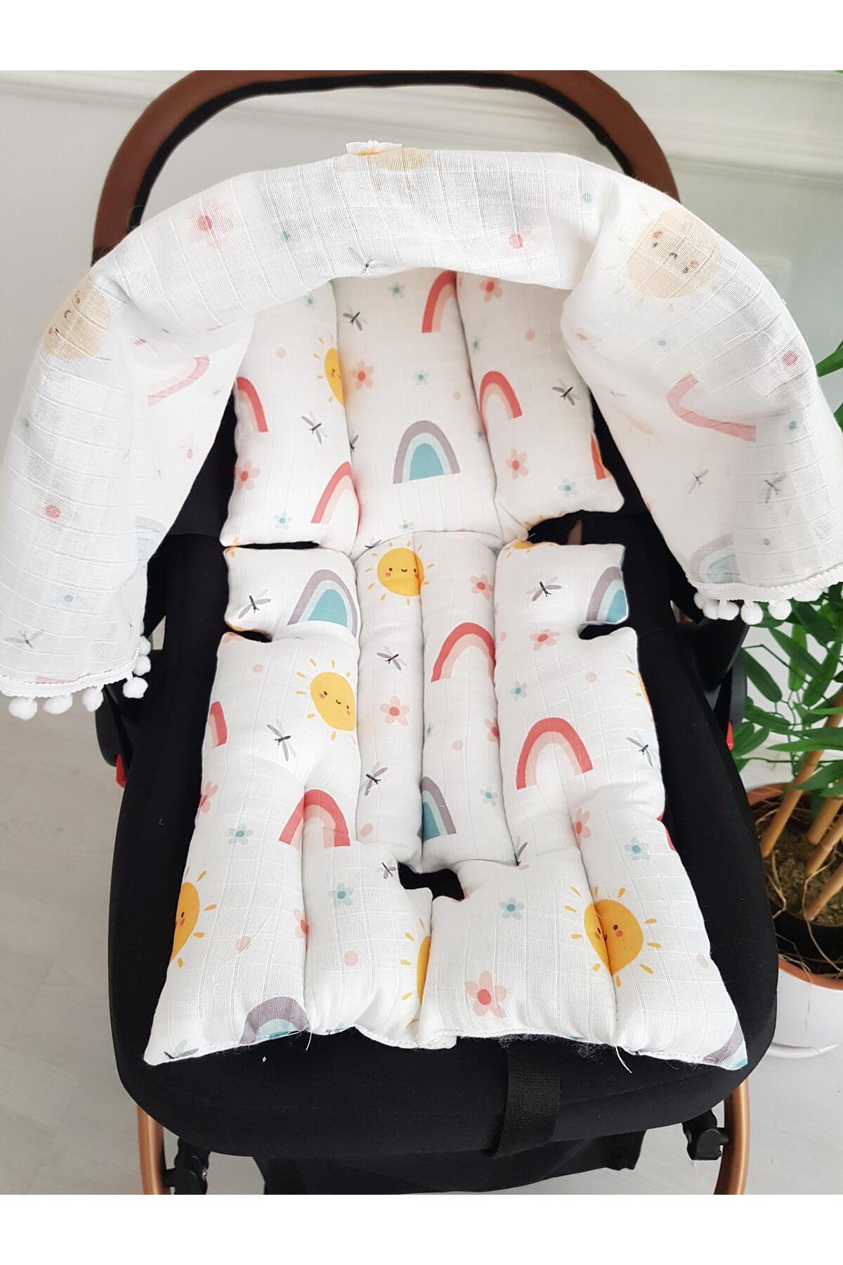 ib ilkimbebe Güneş ve Gökkuşağı Müslin Fermuarlı Puset Örtüsü ve Minderi fotoğrafı 3 (önizleme)