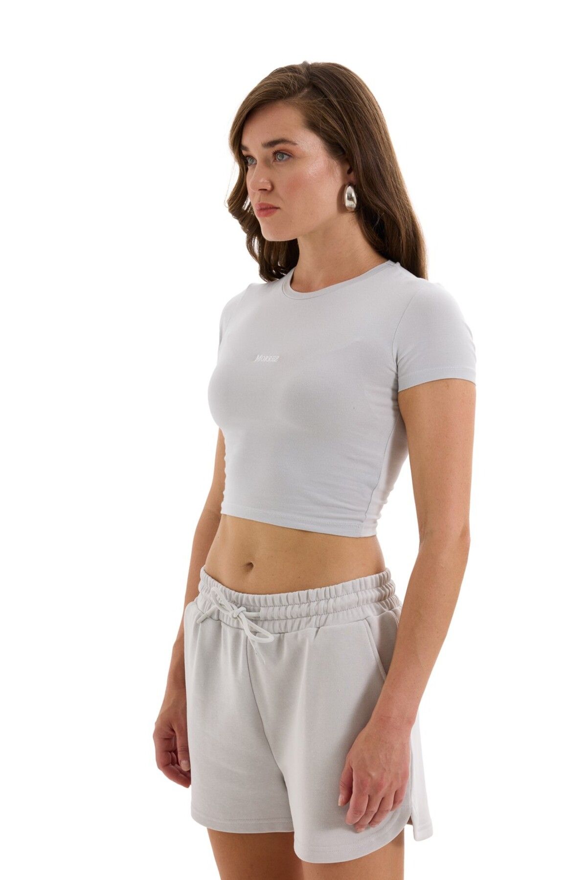 MORREZ Gri Nakış Detaylı Crop Top