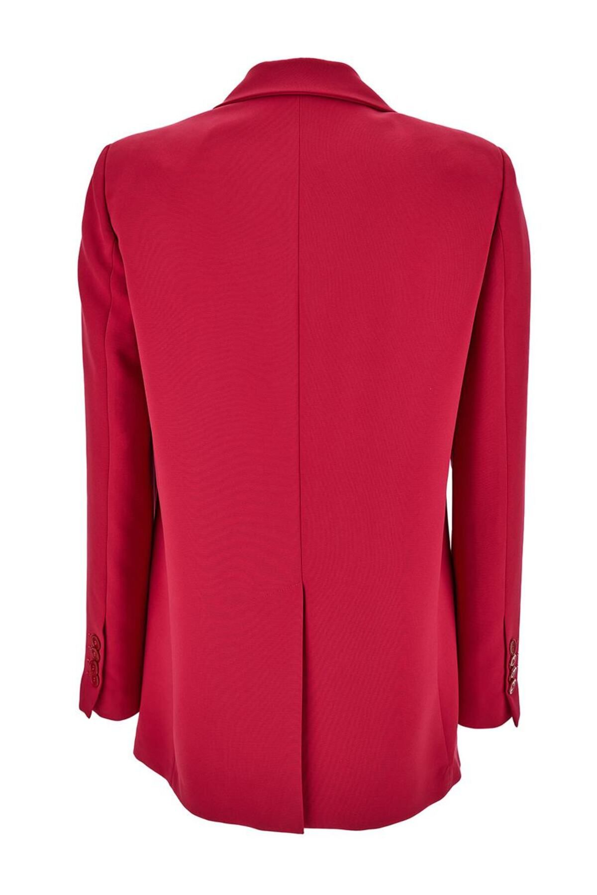 PLAIN-Jachetă fuchsia cu două nasturi, rever cu vârf și nasturi tonali din material elastic, femeie 2