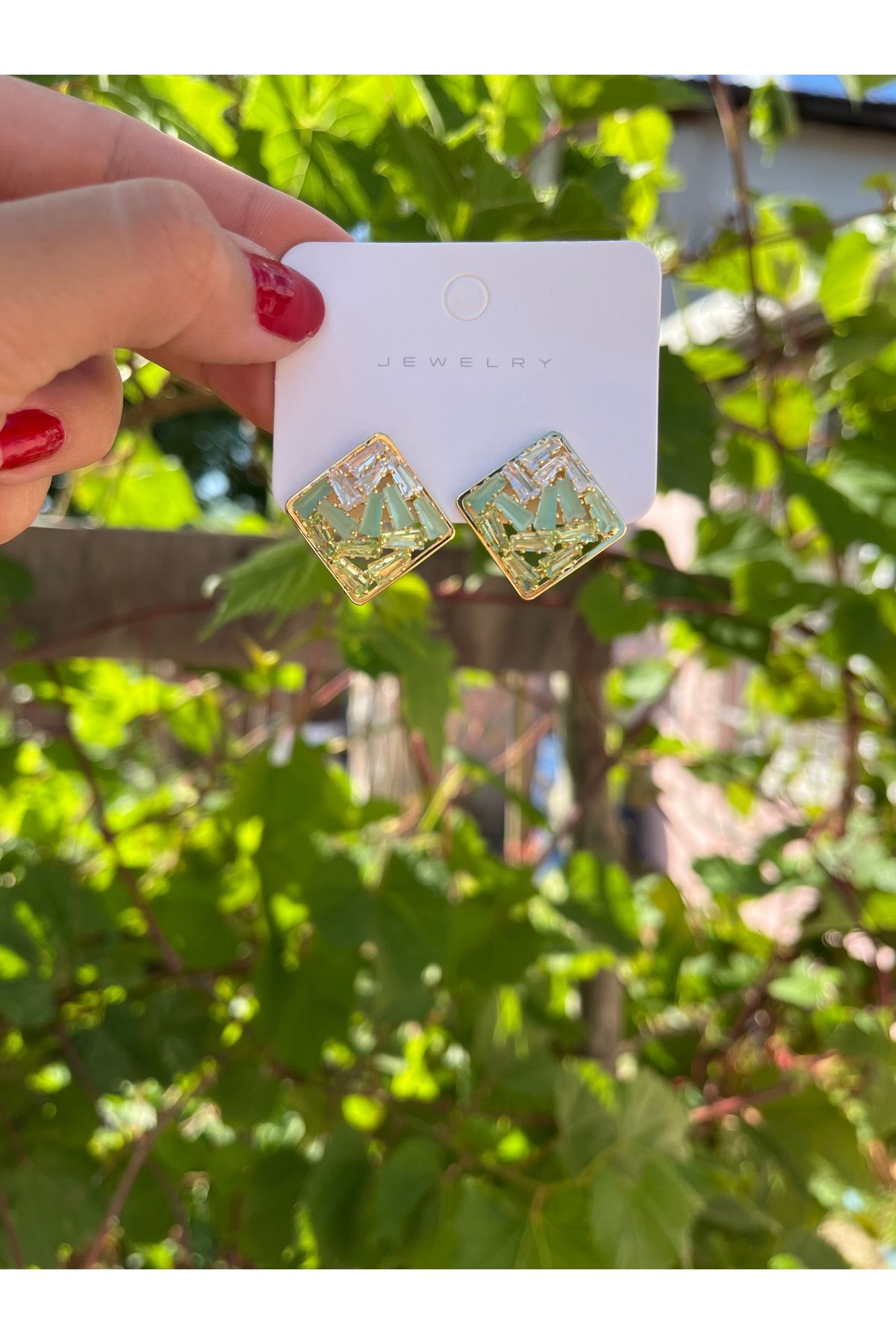 nergis collection Kadın Vip Taşlı Su Yeşili 14K Küpe