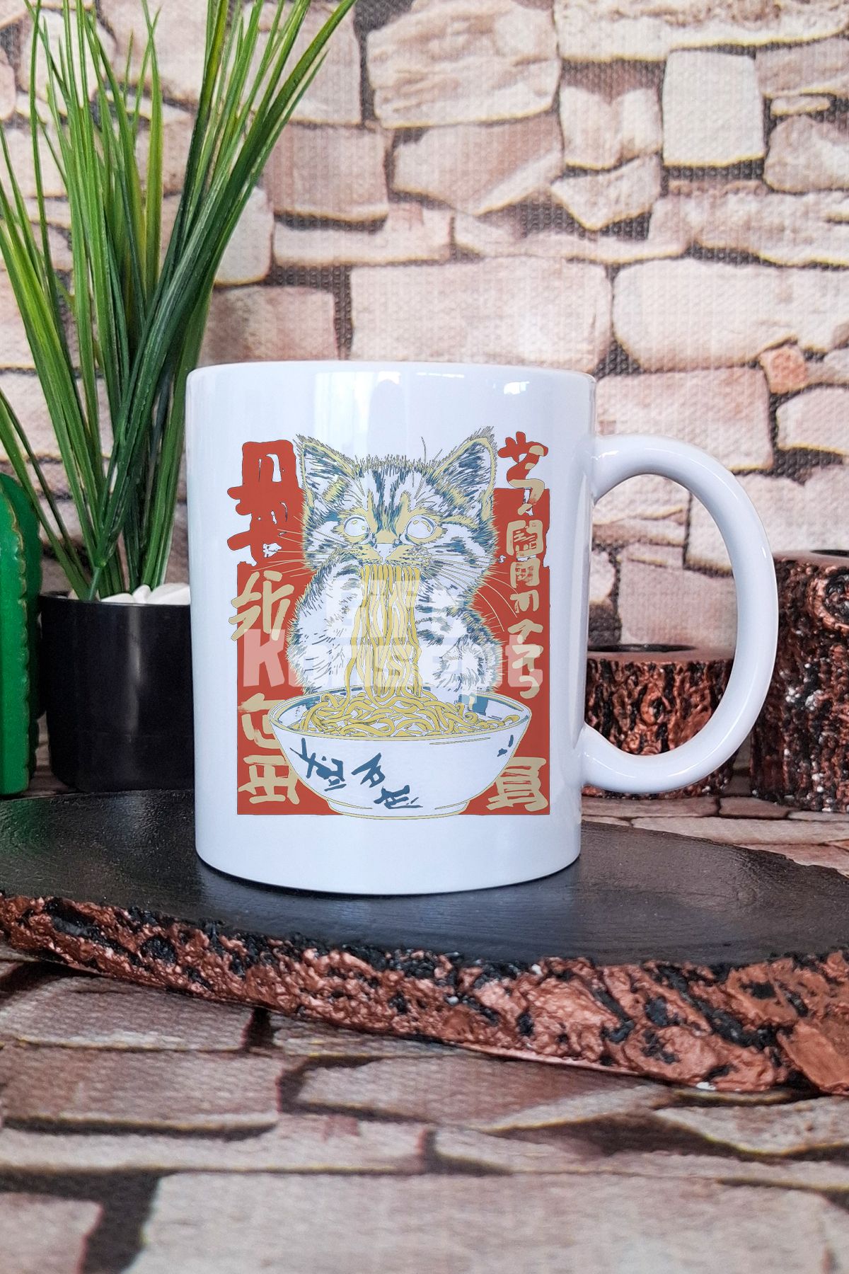 giftkonsept Ramen Kedi Noodle 3 Baskılı Kawaii Japon Anime Yiyecek Hediye Baskılı Kupa Bardak
